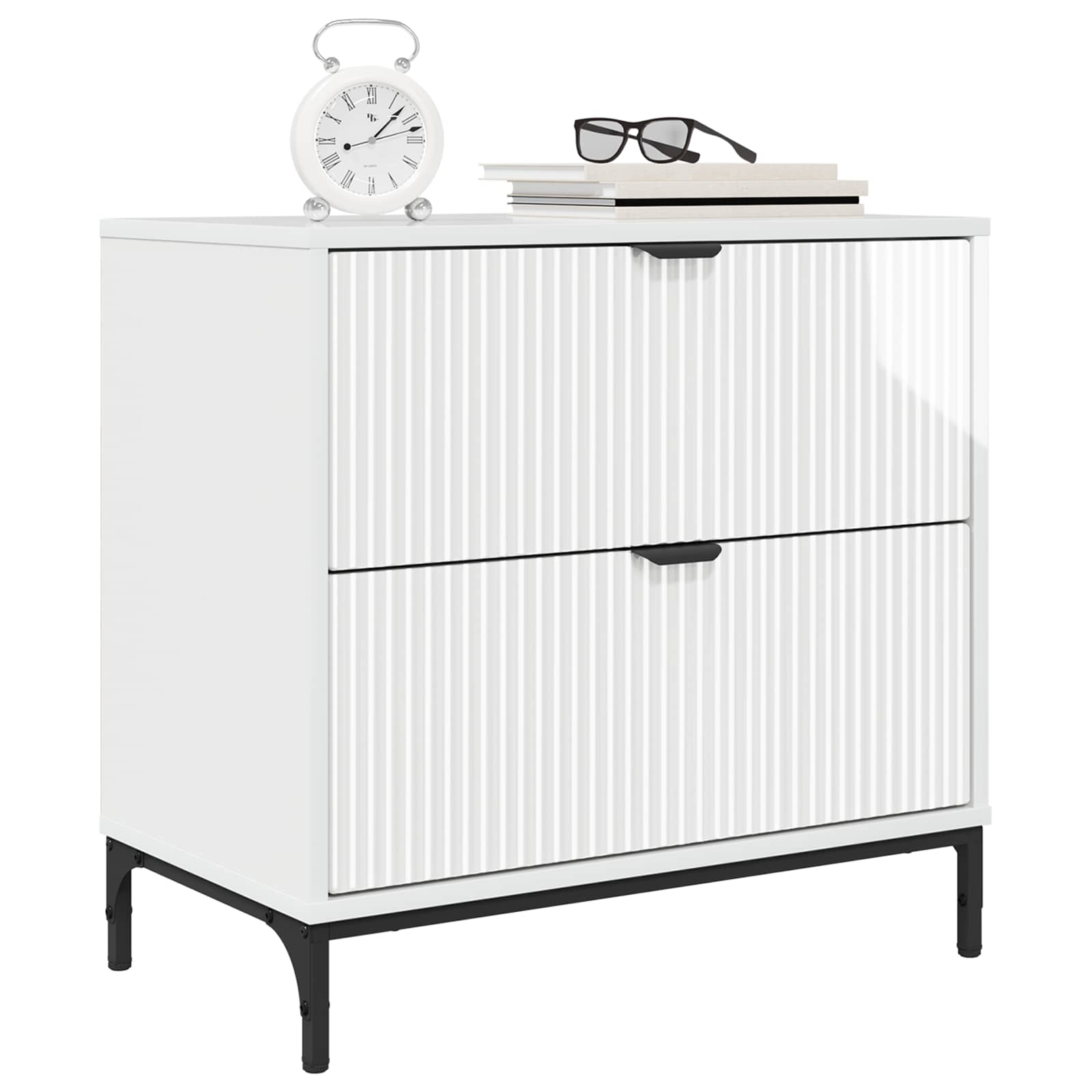 Nightstand High Gloss White 63.5 x 36 x 61 cm
