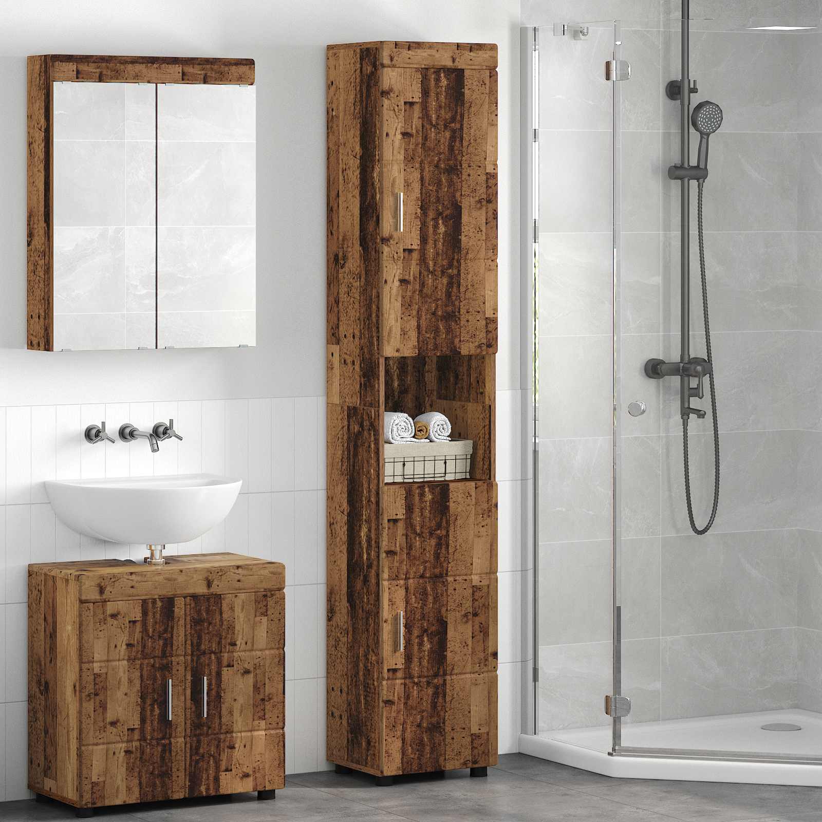 Vannas istabas skapja komplekts TULUM Vecs koks 37 x 31,5 x 203 cm