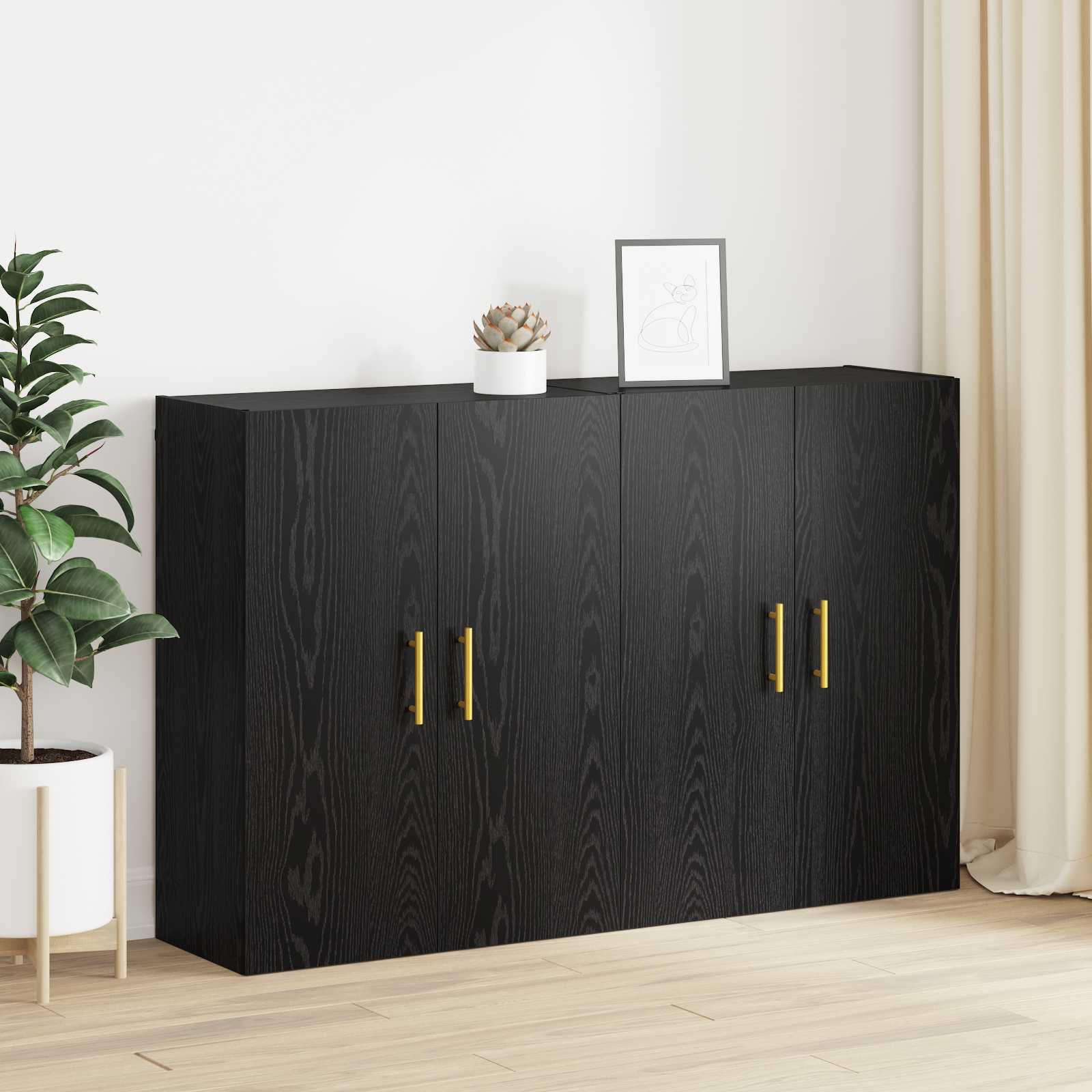 Prie sienos montuojama spinta 2 pcs Juodas ąžuolas