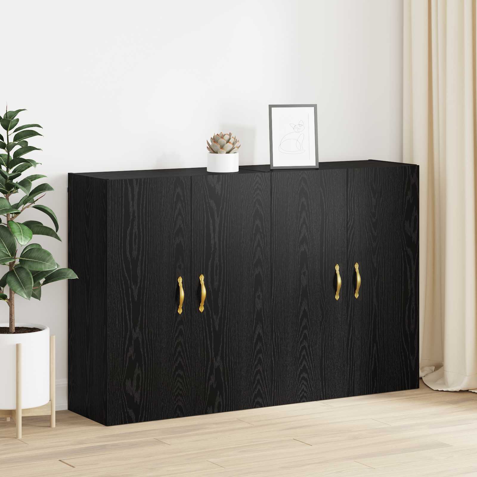 Prie sienos montuojama spinta 2 pcs Juodas ąžuolas