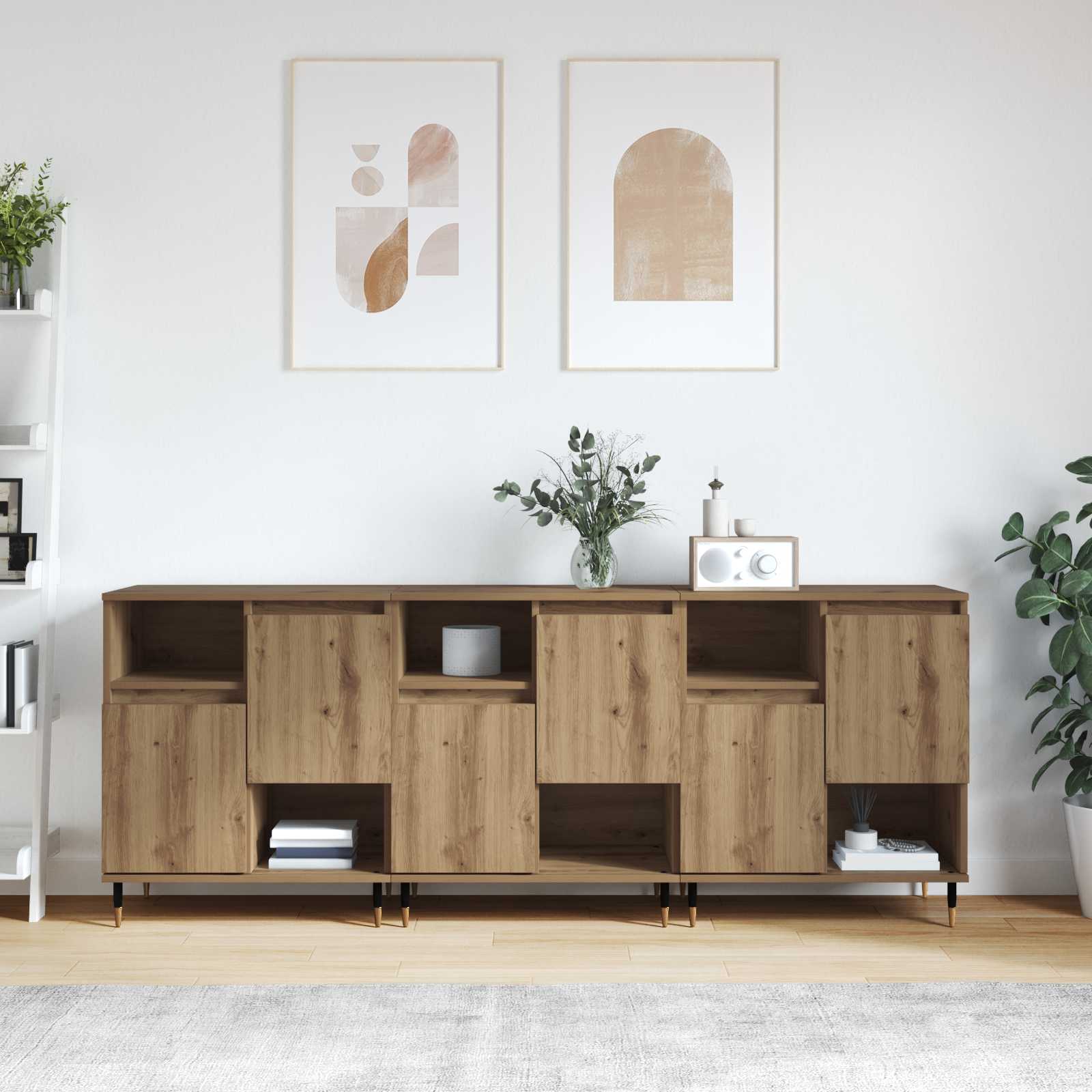 Šoninės lentynos 3 pcs Amatininkų ąžuolas