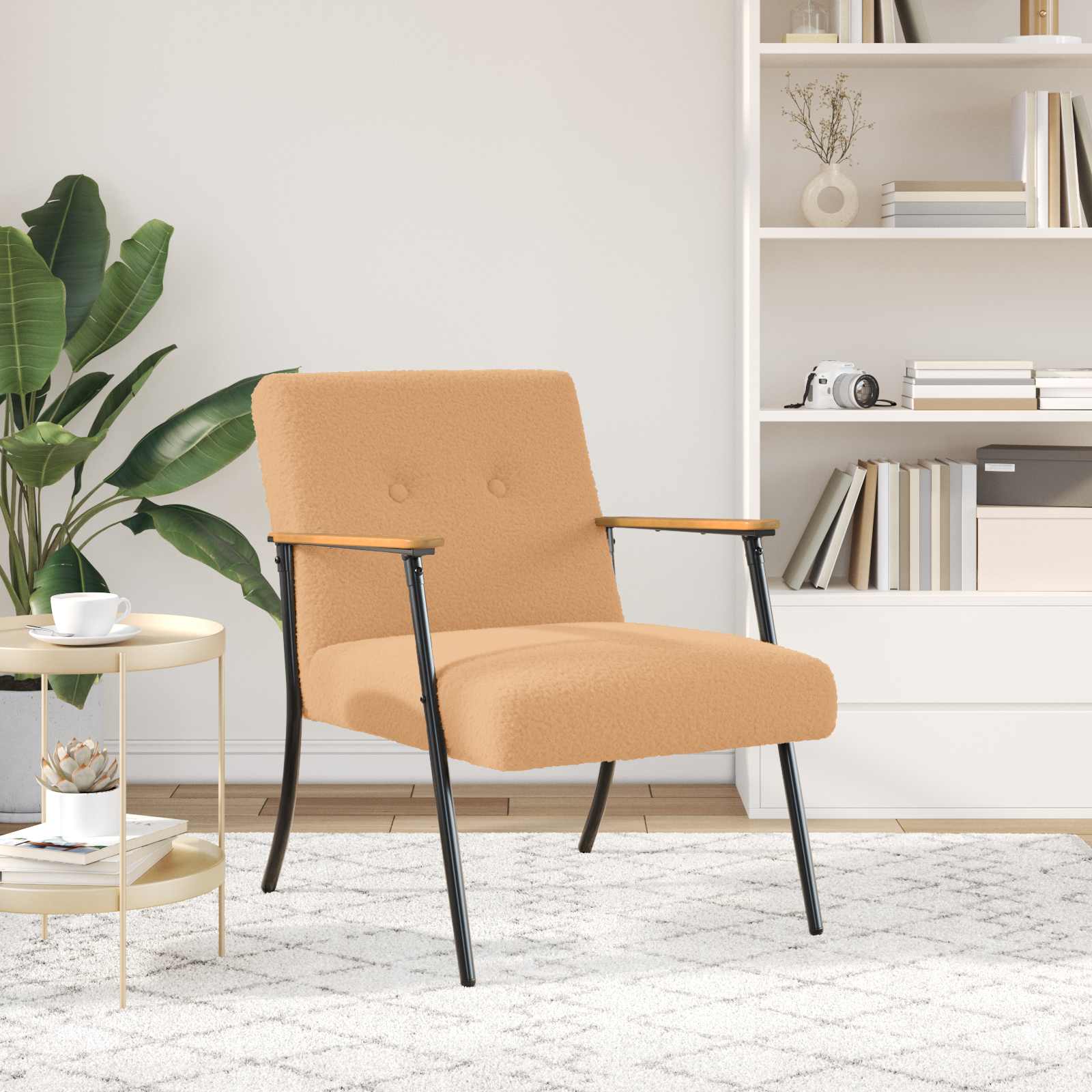 Sand 59 x 75 x 78 cm Curly wool fabric armchair