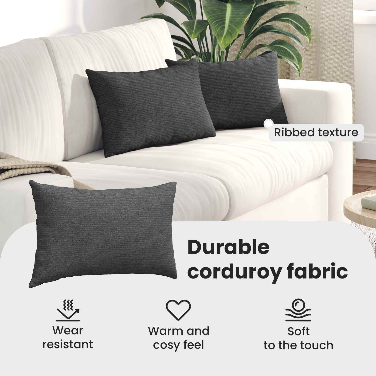 Sofa Pagalvės 2 pcs Tamsiai pilka 50 x 30 cm Kordūrinis audinys