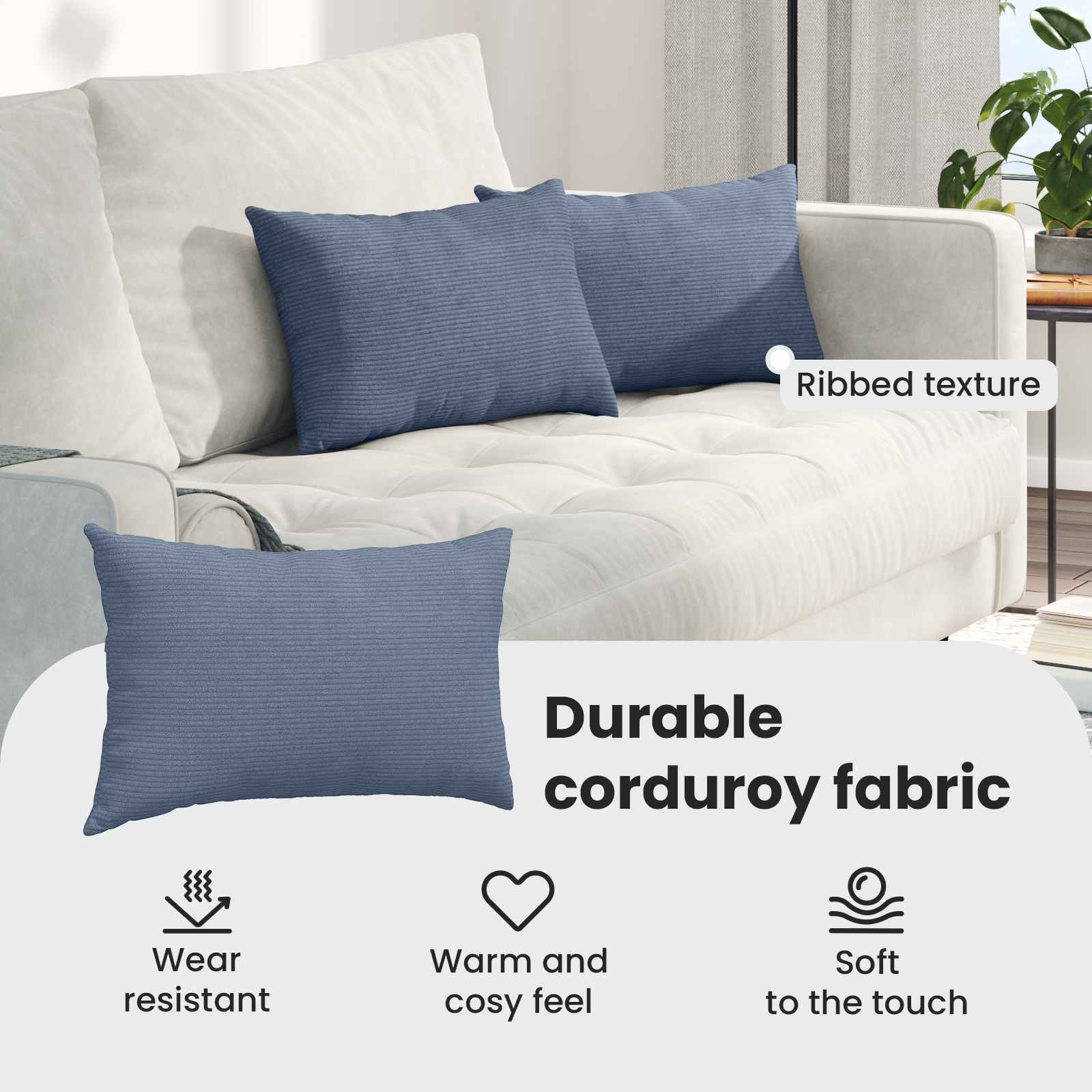 Sofa Pagalvės 2 pcs Mėlyna 50 x 30 cm Kordūrinis audinys