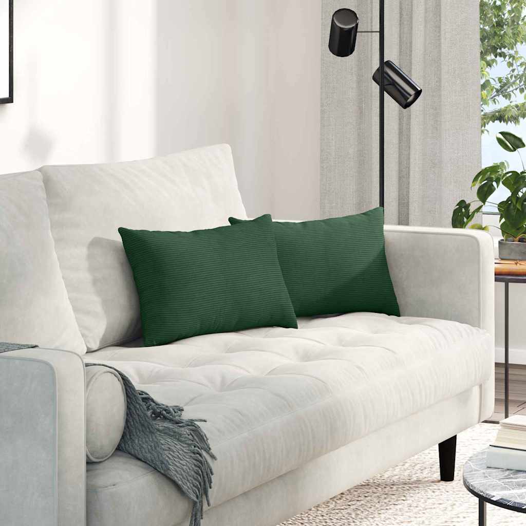 Sofa Cushions 2 pcs Dark green 50 x 30 cm Corduroy
