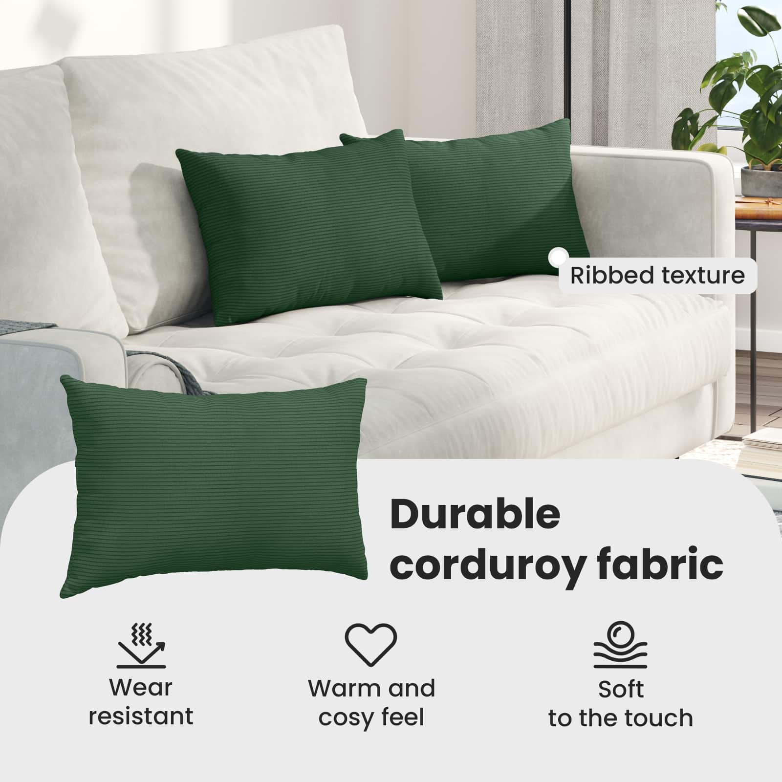 Sofa Pagalvės 2 pcs Tamsiai žalia 50 x 30 cm Kordūrinis audinys