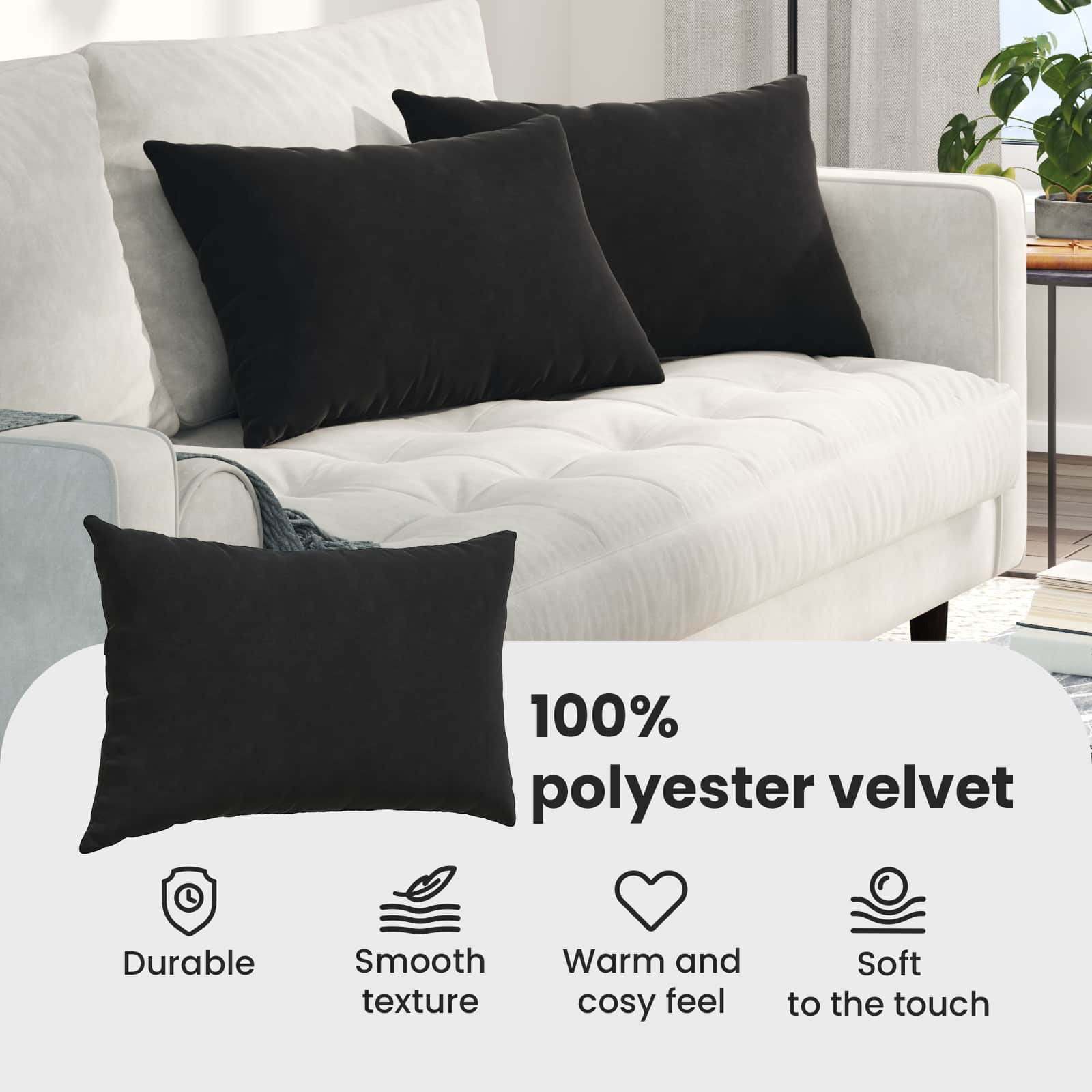 Sofa Pagalvės 2 pcs Juoda 60 x 40 cm Kordūrinis audinys