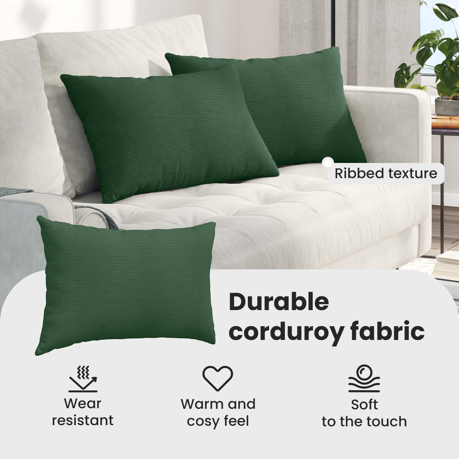 Sofa Pagalvės 2 pcs Tamsiai žalia 60 x 40 cm Kordūrinis audinys