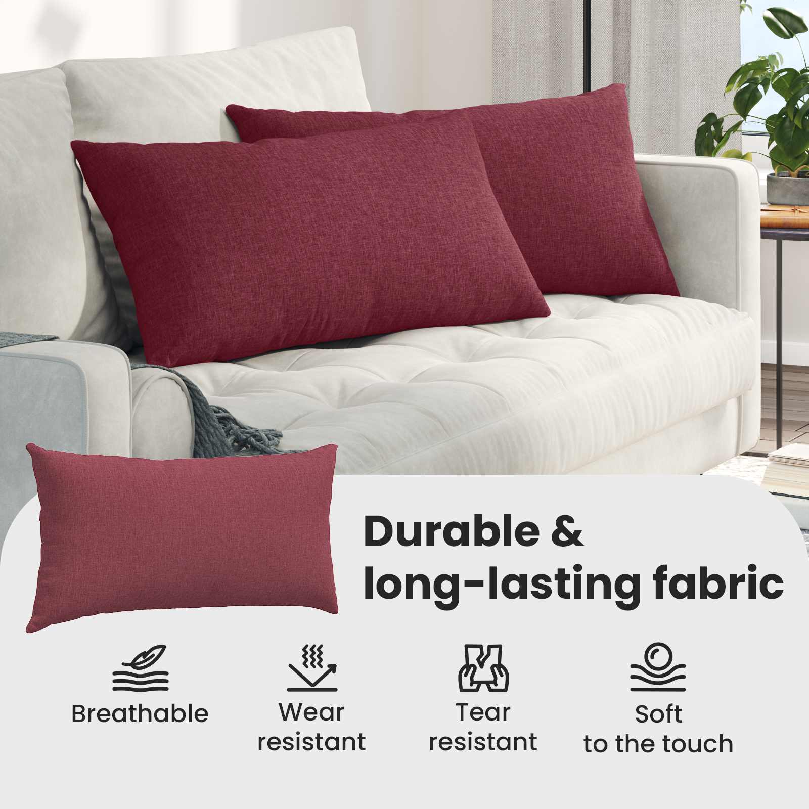 Sofa Pagalvės 2 pcs Vyno raudona 80 x 40 cm audinys