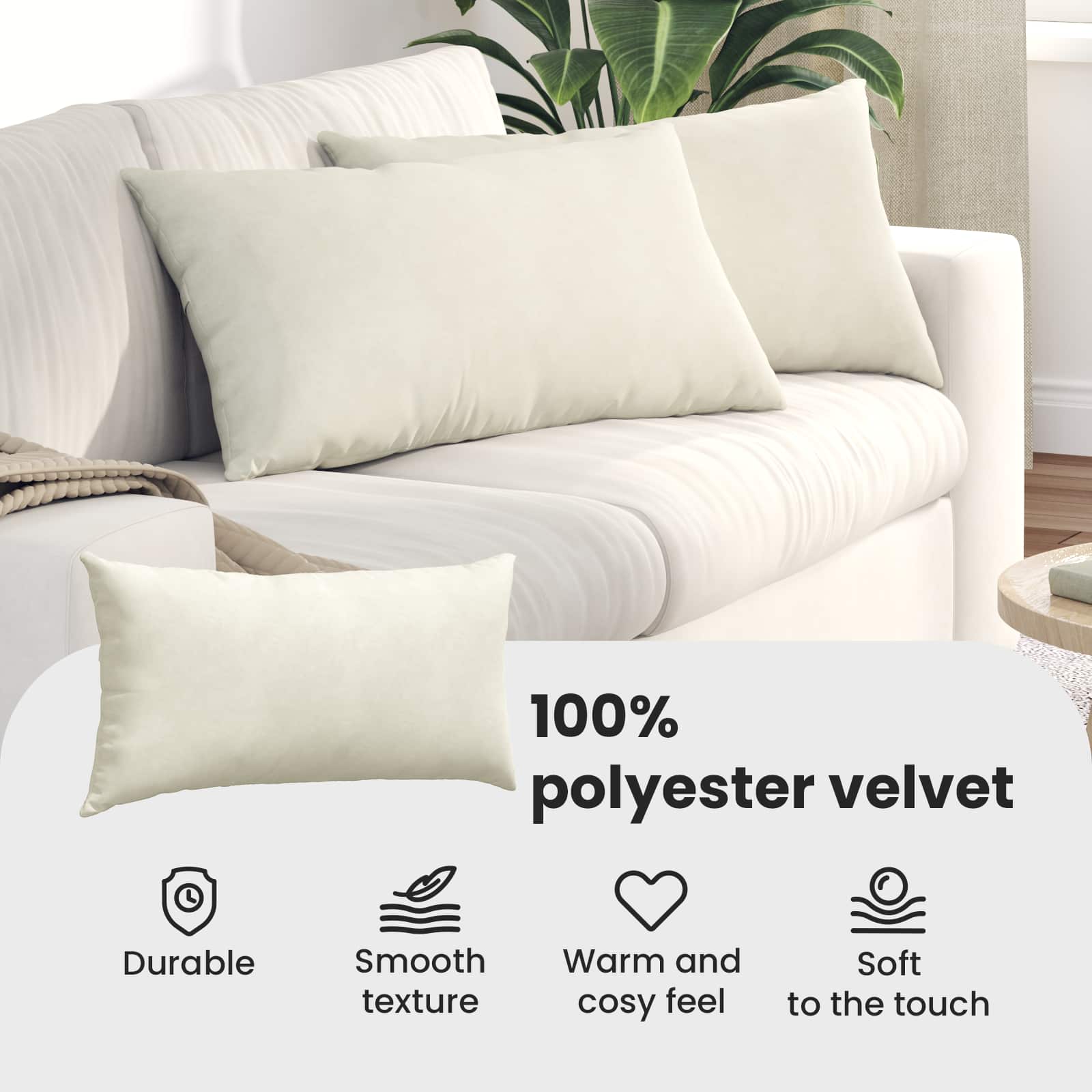 Sofa Pagalvės 2 pcs Kreminė 80 x 40 cm Kordūrinis audinys