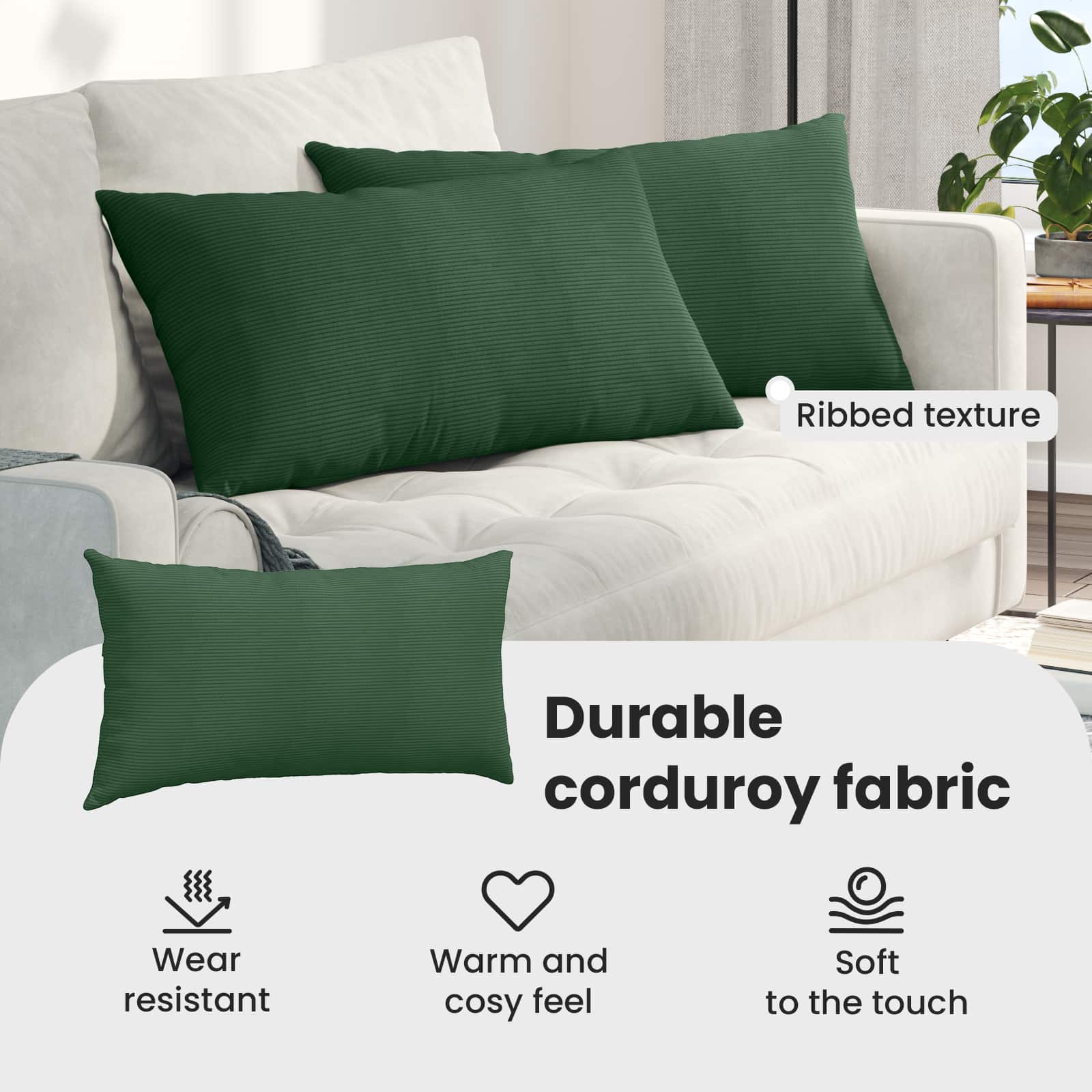 Sofa Pagalvės 2 pcs Tamsiai žalia 80 x 40 cm Kordūrinis audinys