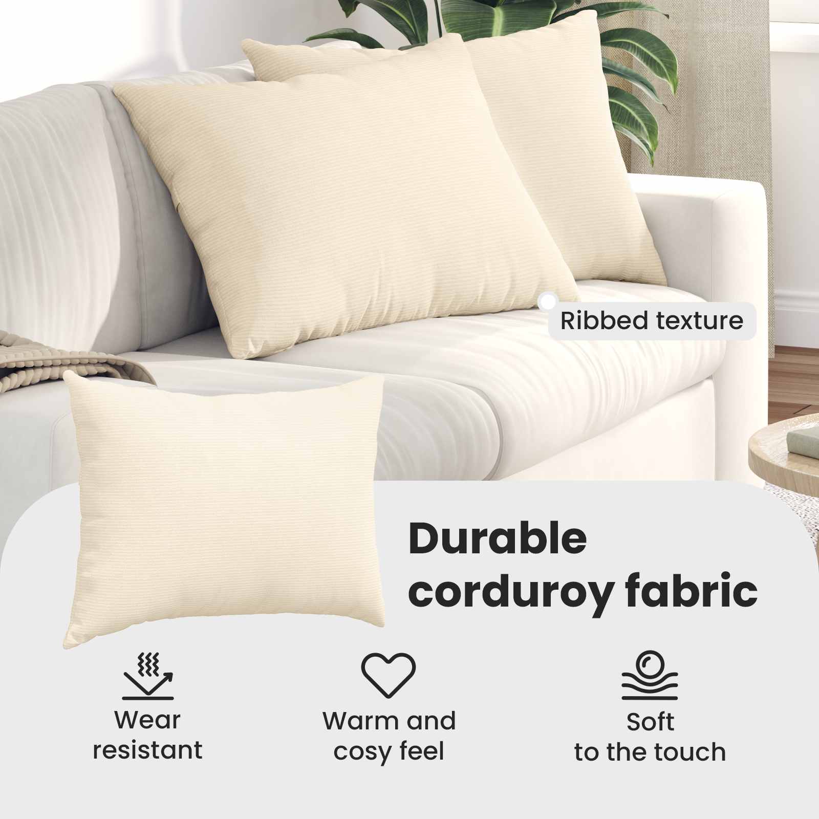 Sofa Pagalvės 2 pcs Kreminė 70 x 50 cm Kordūrinis audinys