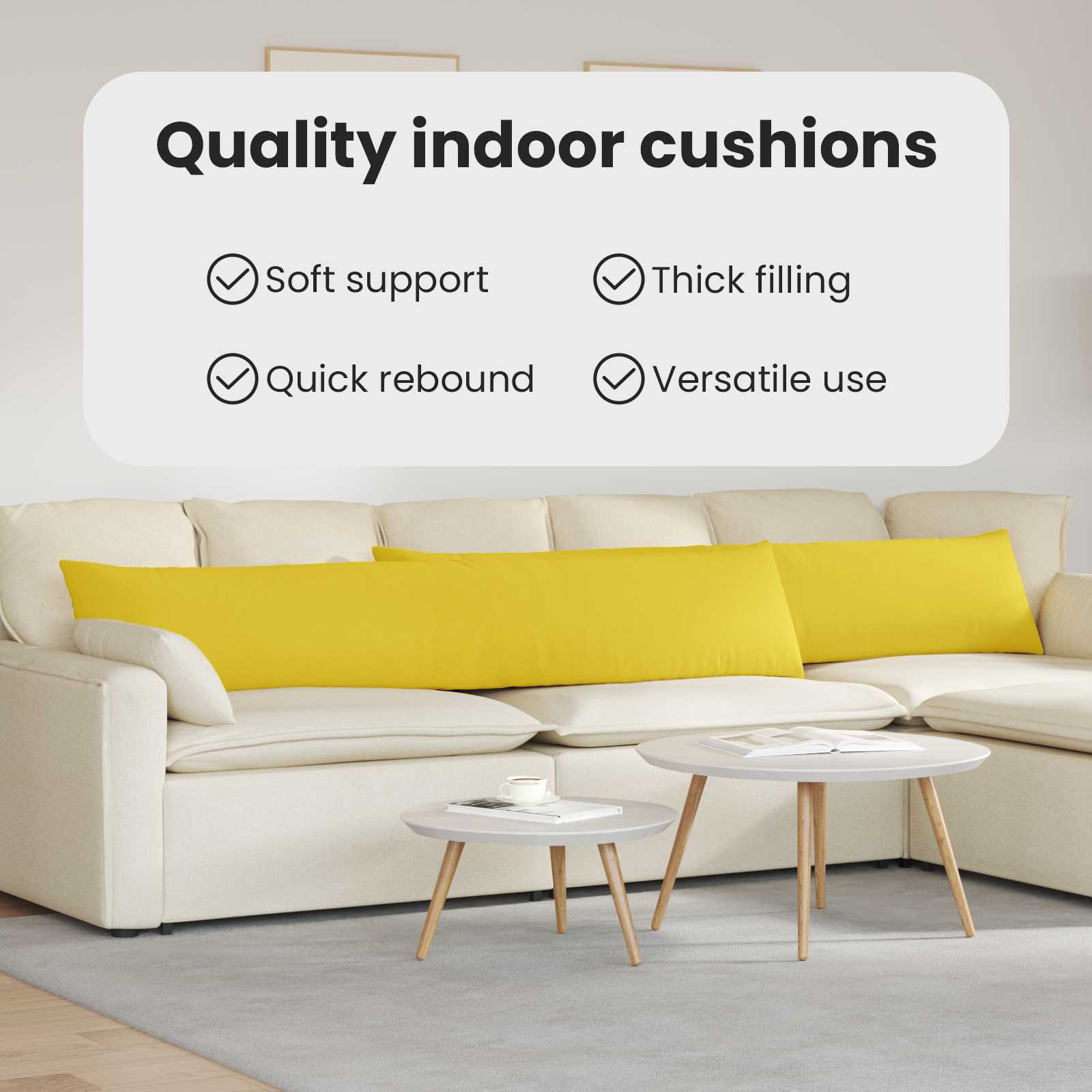 Sofa Pagalvės 2 pcs Šviesi geltona 200 x 40 cm audinys