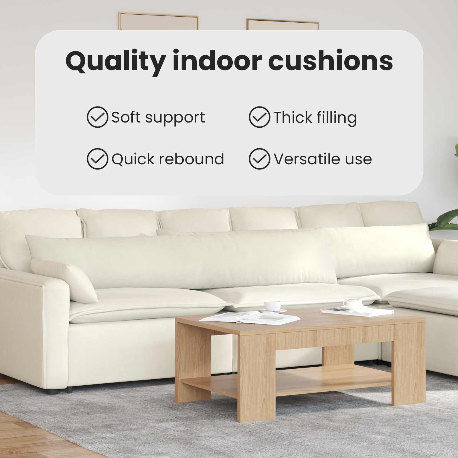 Sofa Pagalvės 2 pcs Kreminė 200 x 40 cm Kordūrinis audinys