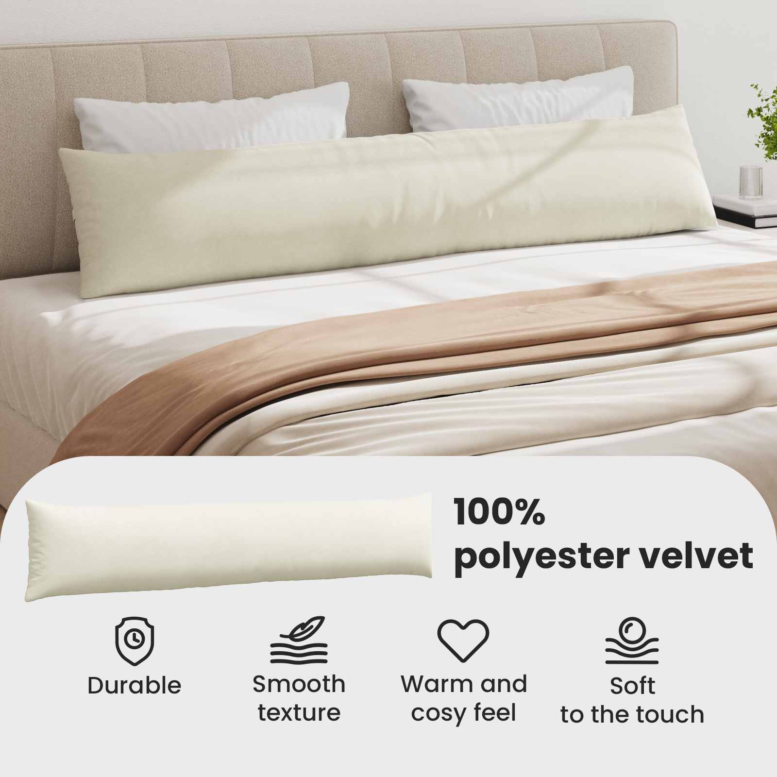 Sofa Pagalvės 2 pcs Kreminė 200 x 40 cm Kordūrinis audinys