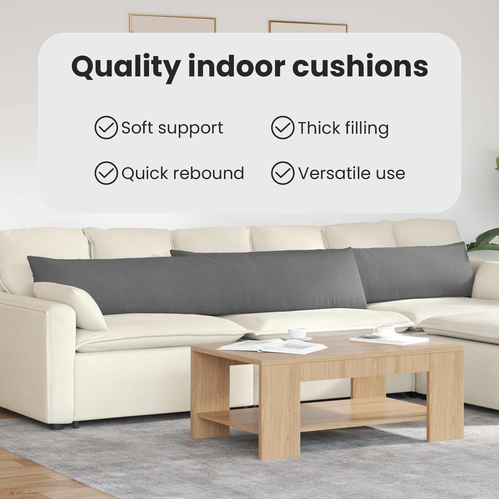 Sofa Pagalvės 2 pcs Tamsiai pilka 200 x 40 cm audinys