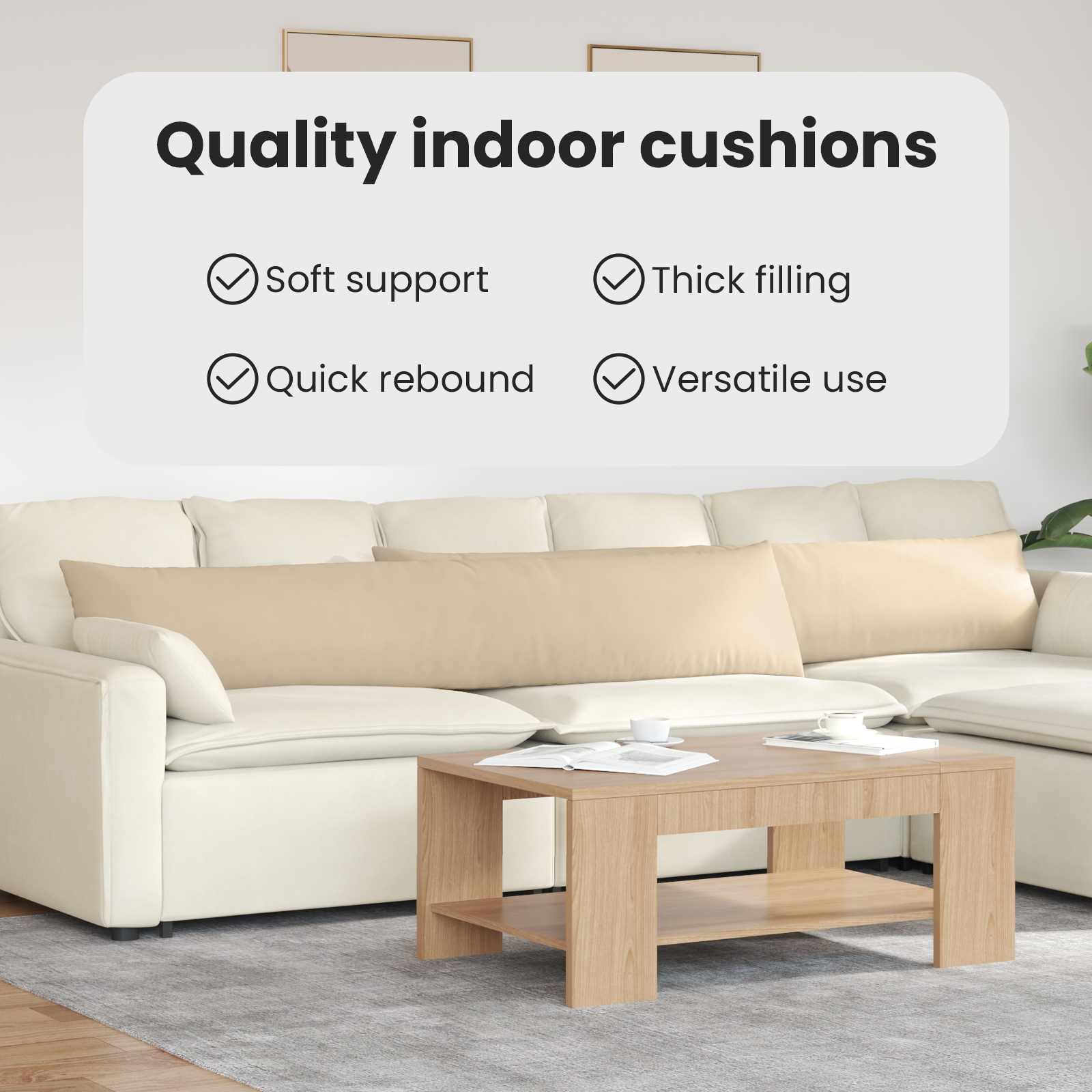 Sofa Pagalvės 2 pcs Kreminė 200 x 40 cm audinys