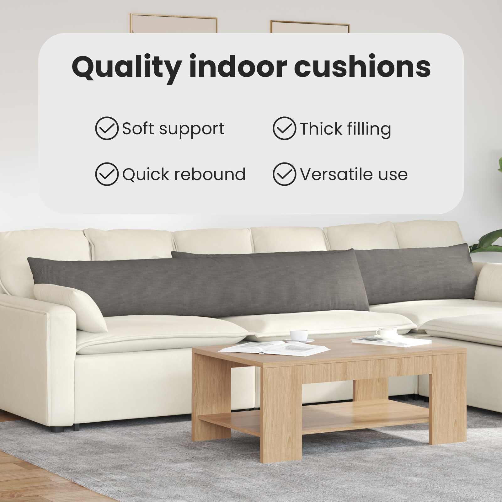 Sofa Cushion 2 pcs Light Grey 200 x 40 cm