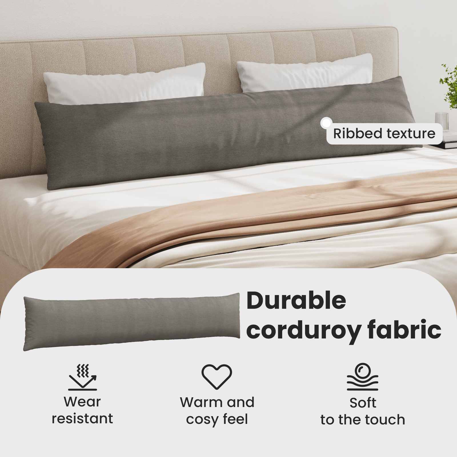 Sofa Cushion 2 pcs Light Grey 200 x 40 cm