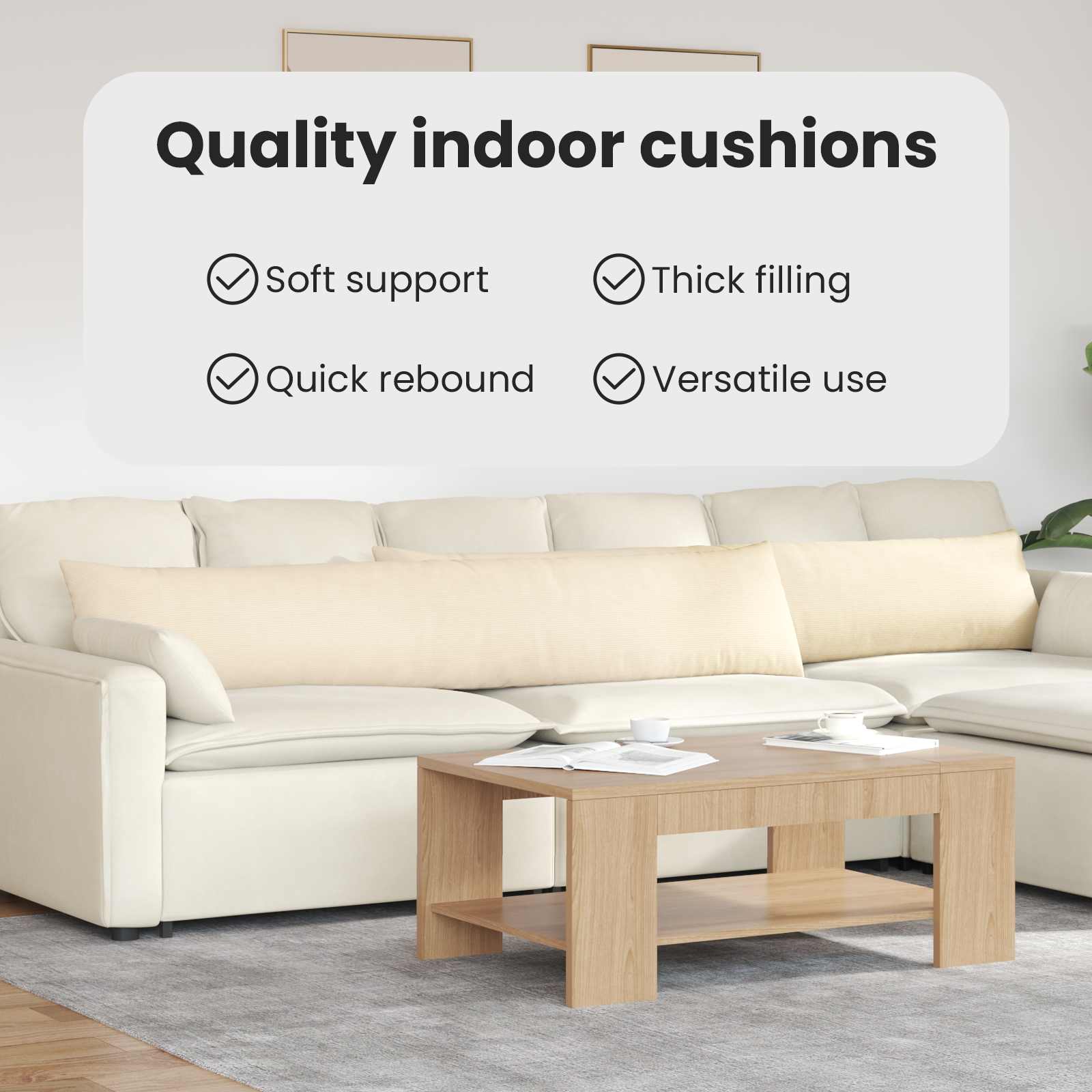 Sofa Pagalvės 2 pcs Kreminė 200 x 40 cm Kordūrinis audinys
