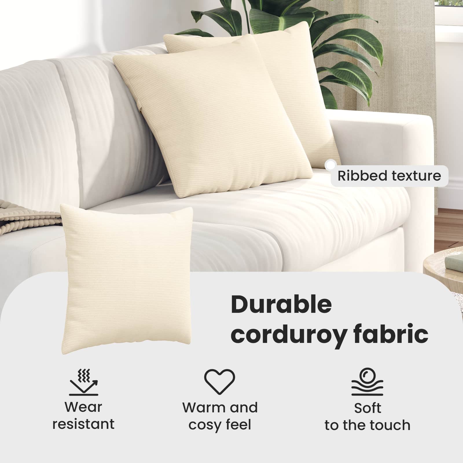 Sofa Pagalvės 2 pcs Kreminė 45 x 45 cm Kordūrinis audinys