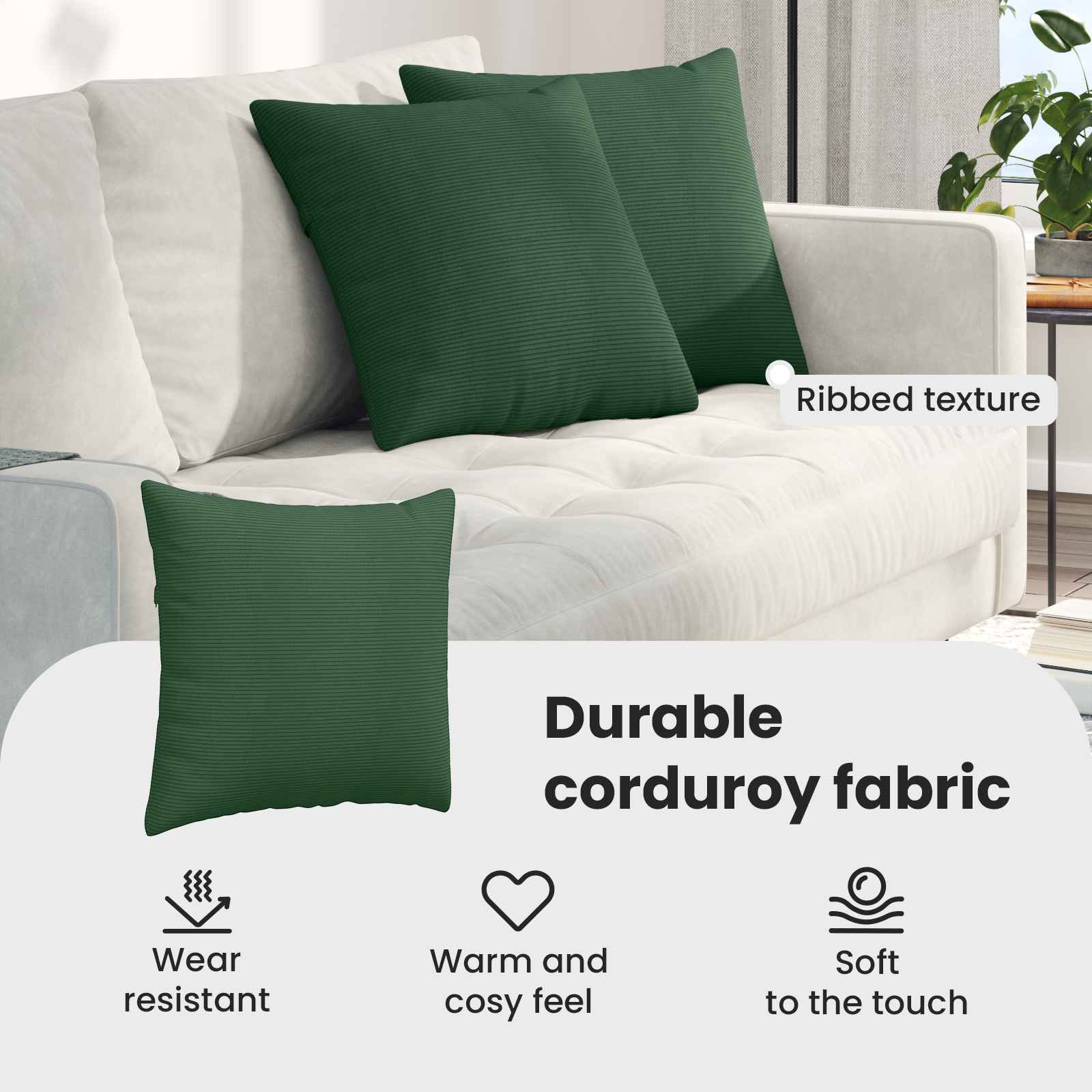 Sofa Pagalvės 2 pcs Tamsiai žalia 45 x 45 cm Kordūrinis audinys