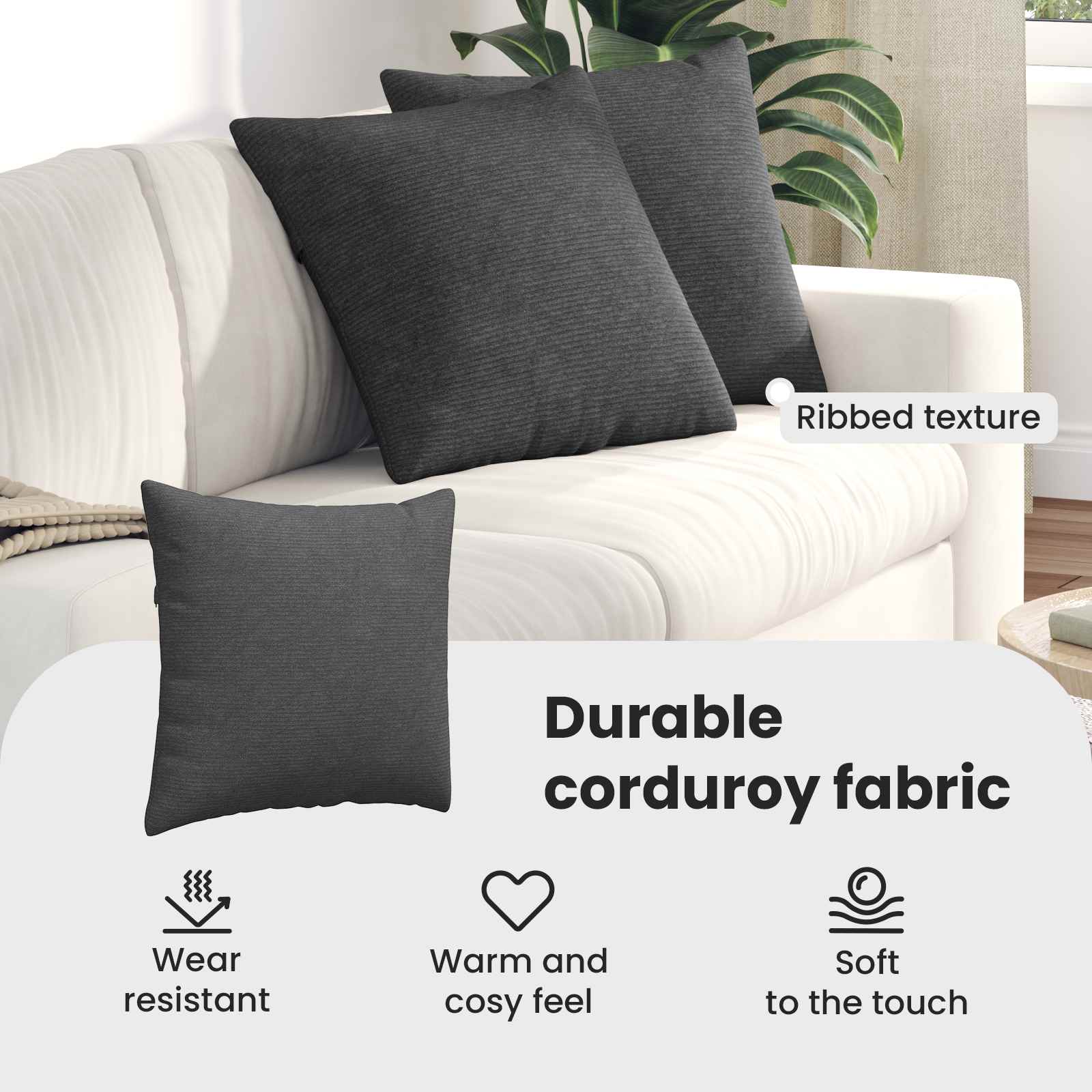 Sofa Pagalvės 2 pcs Tamsiai pilka 50 x 50 cm Kordūrinis audinys