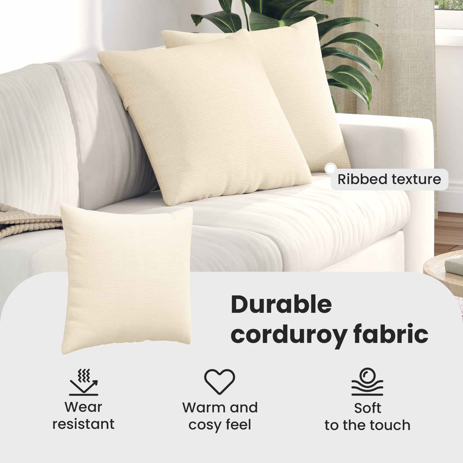 Sofa Pagalvės 2 pcs Kreminė 50 x 50 cm Kordūrinis audinys