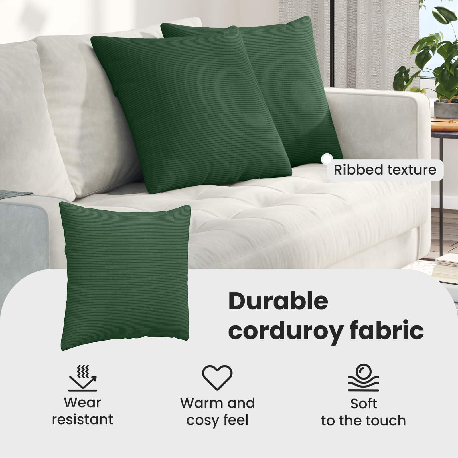Sofa Pagalvės 2 pcs Tamsiai žalia 50 x 50 cm Kordūrinis audinys