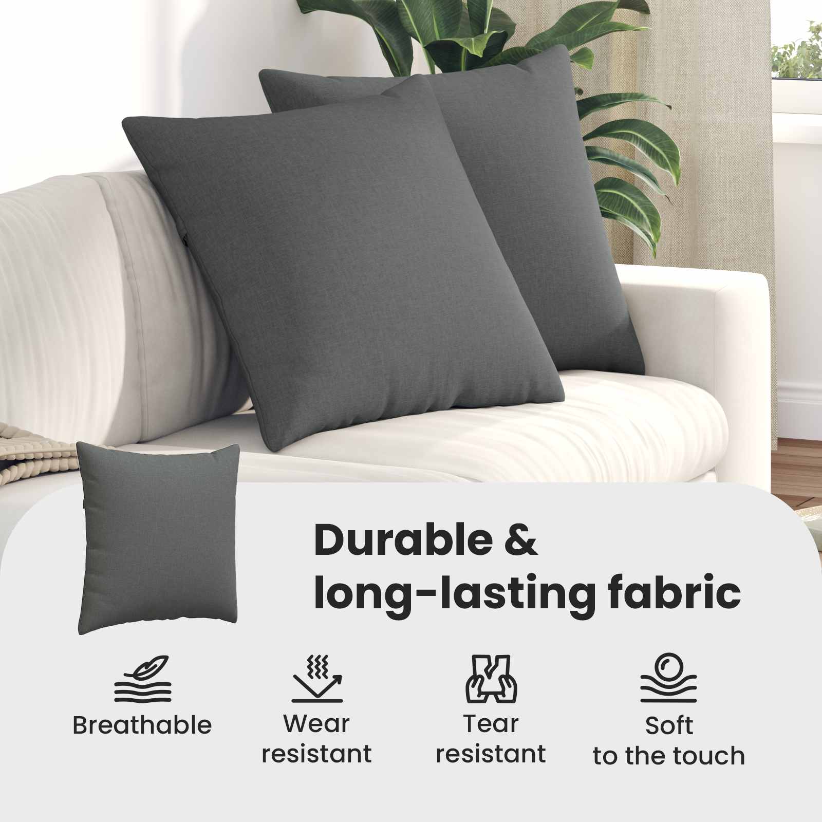Sofa Pagalvės 2 pcs Tamsiai pilka 80 x 80 cm audinys