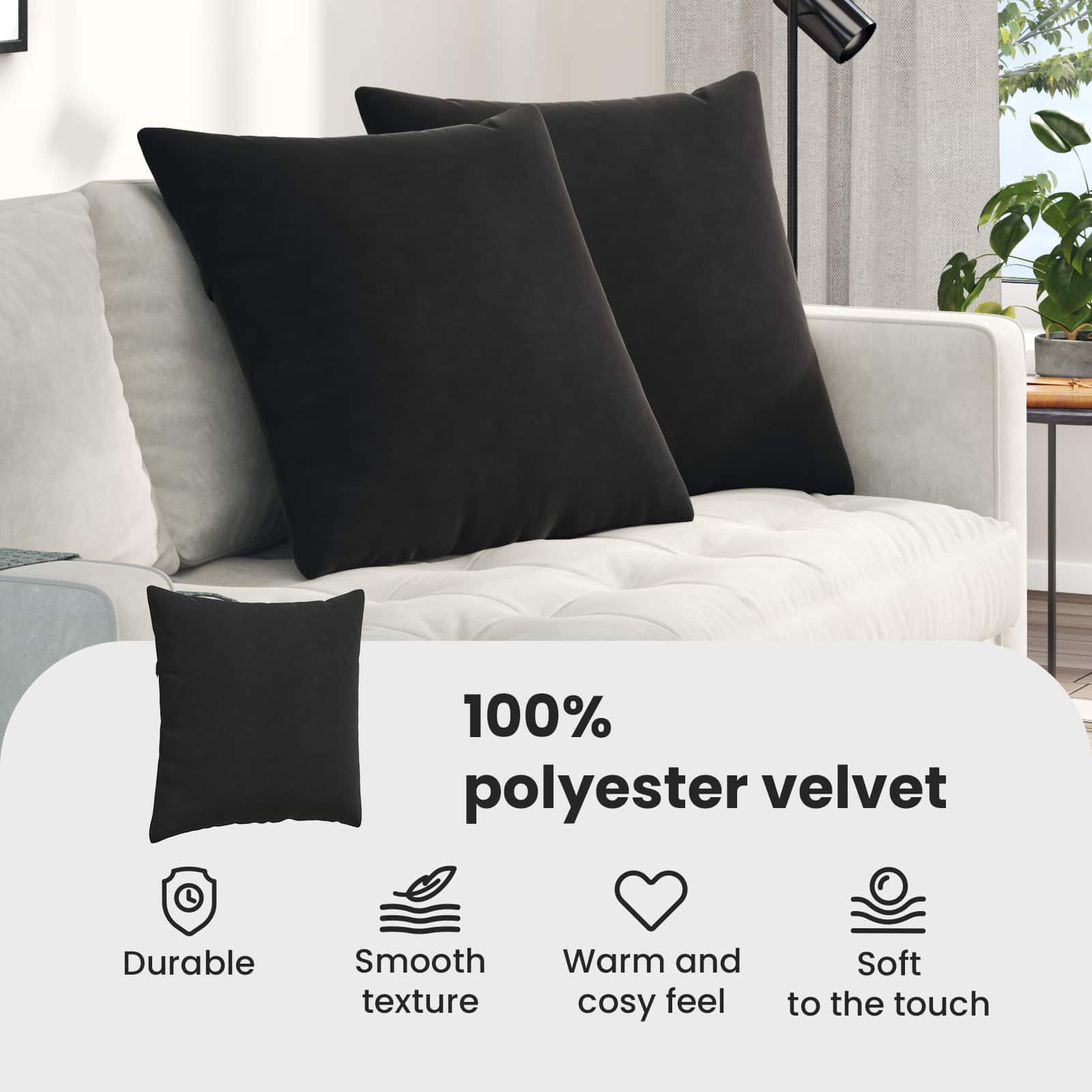 Sofa Pagalvės 2 pcs Juoda 80 x 80 cm Kordūrinis audinys