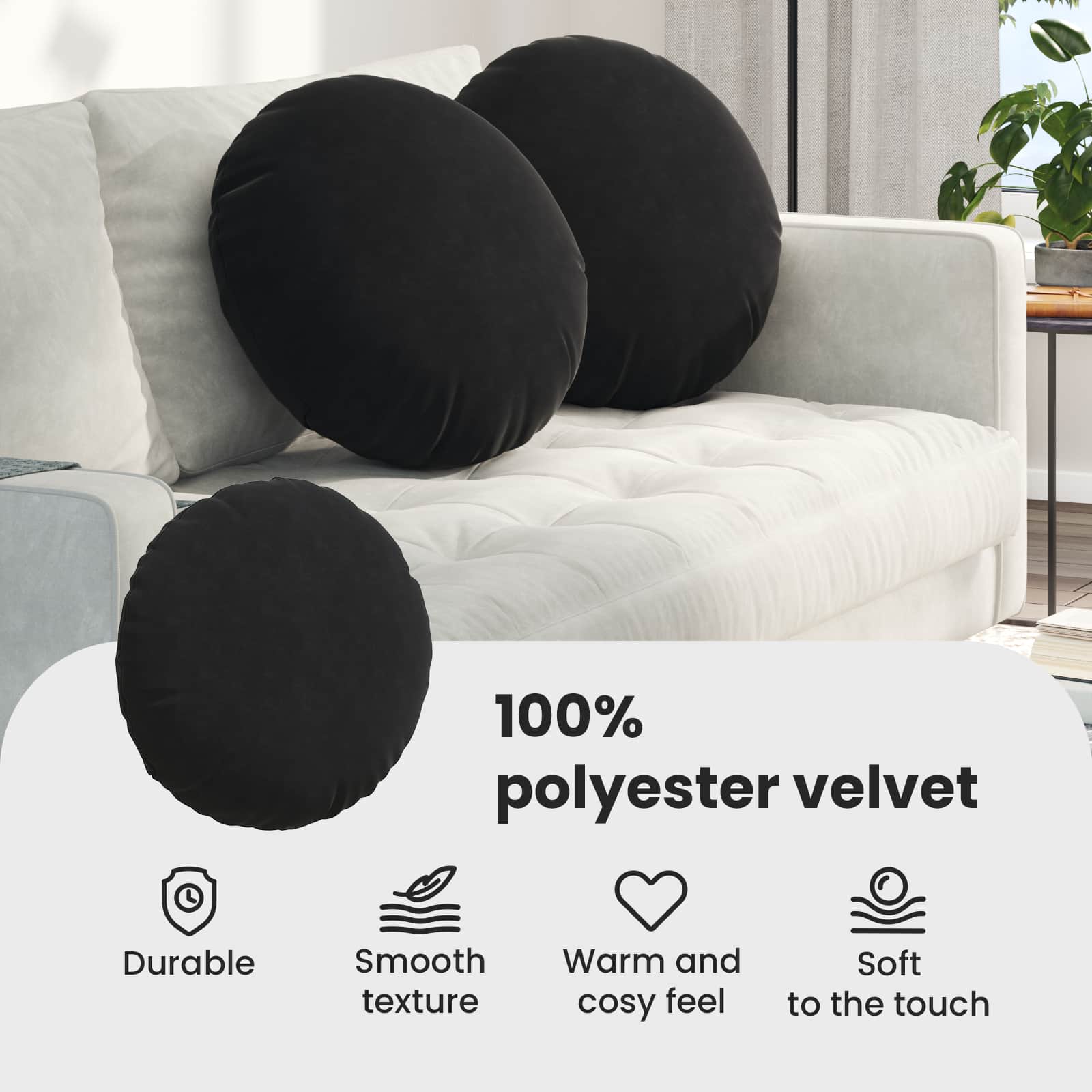Seat cushions 2 pcs Black Ø 40 x 13 cm Velvet