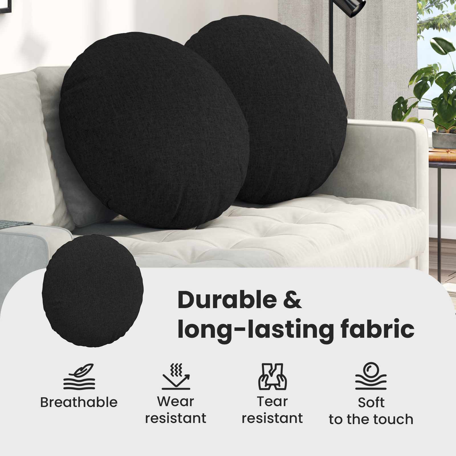 Sėdynių pagalvėlės 2 pcs Juoda Ø60 x 21 cm audinys