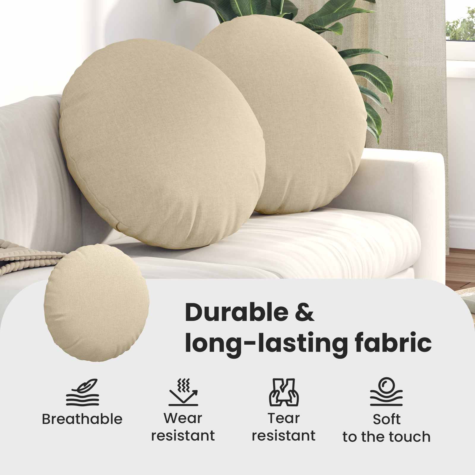 Sėdynių pagalvėlės 2 pcs Kreminė Ø60 x 21 cm audinys