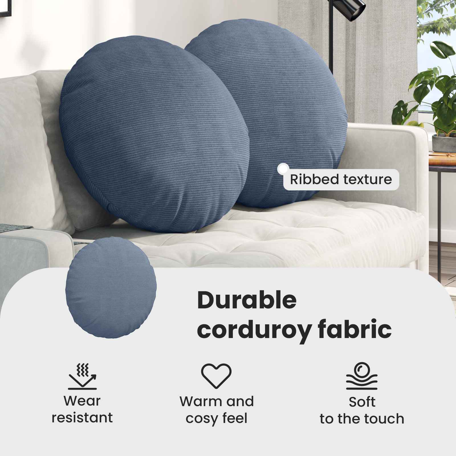 Sėdynių pagalvėlės 2 pcs Mėlyna Ø 80 cm Kordūrinis audinys