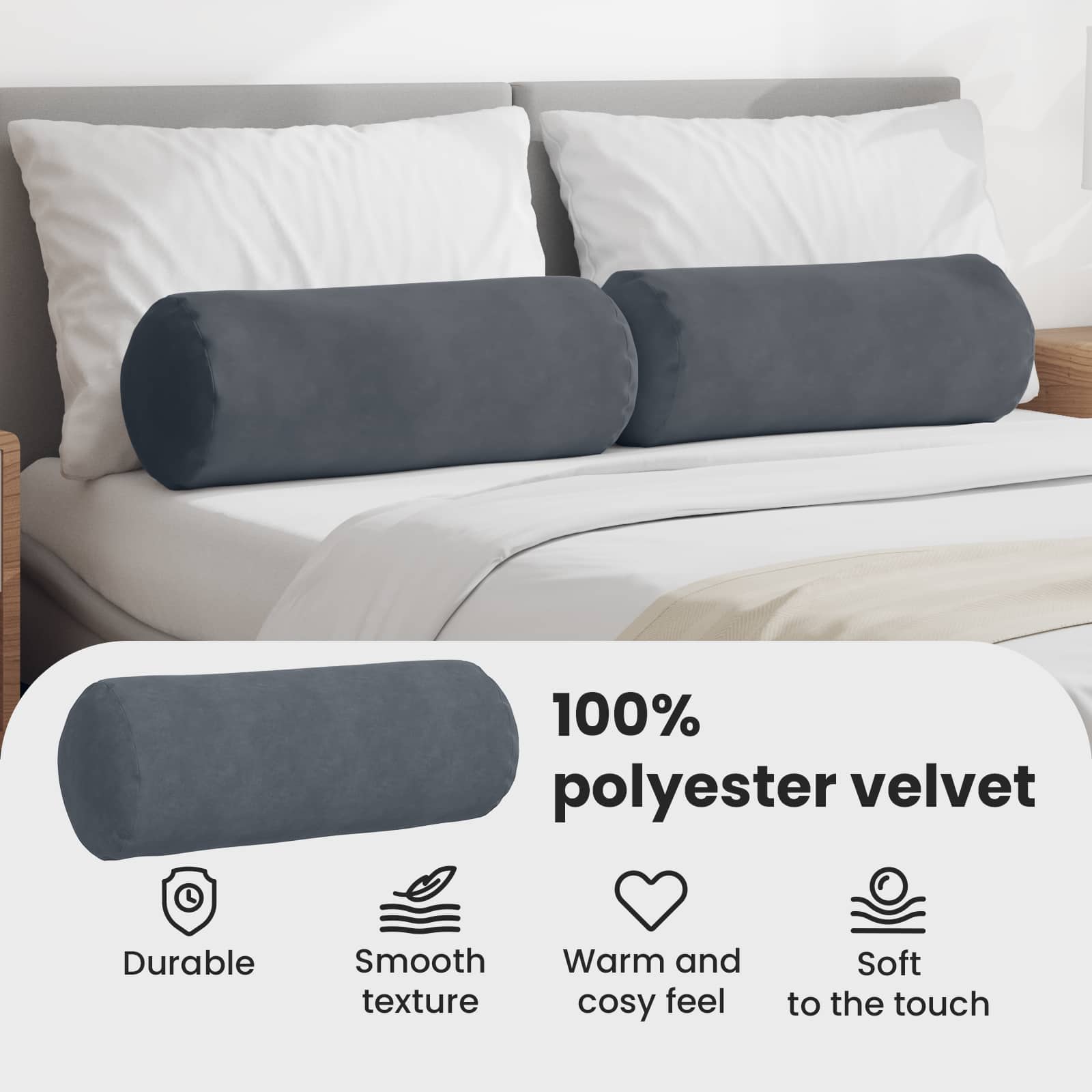 Pagalvės 2 pcs Tamsiai pilka Ø 25 x 70 cm Kordūrinis audinys