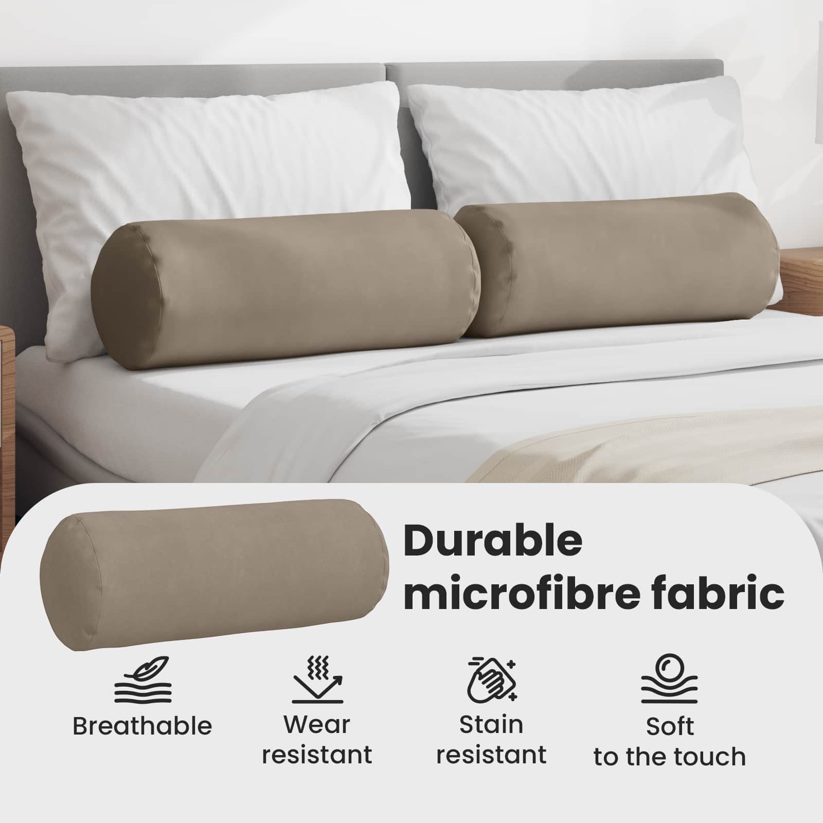 Pagalvės 2 pcs Taupe Ø 25 x 70 cm Mikropluošto audinys