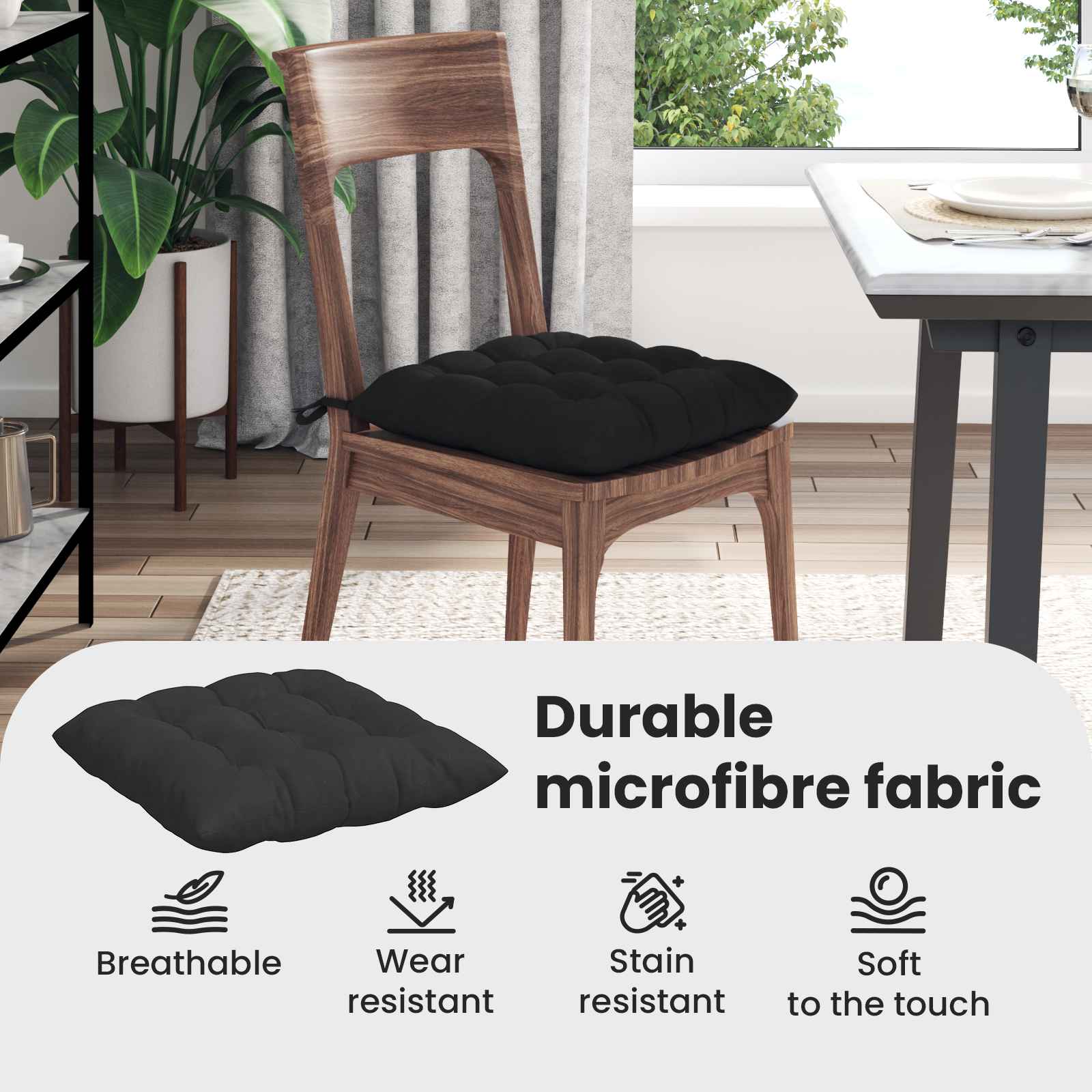Sėdynių pagalvėlės 4 pcs Juoda 40 x 40 x 6 cm Mikropluoštas