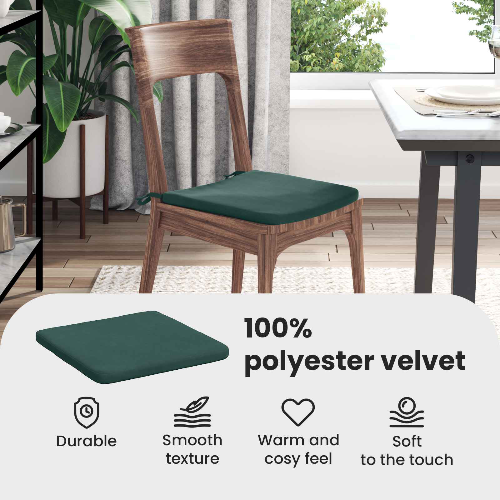 Sėdynių pagalvėlės 4 pcs Tamsiai žalia 40 x 40 x 3 cm Aksomas