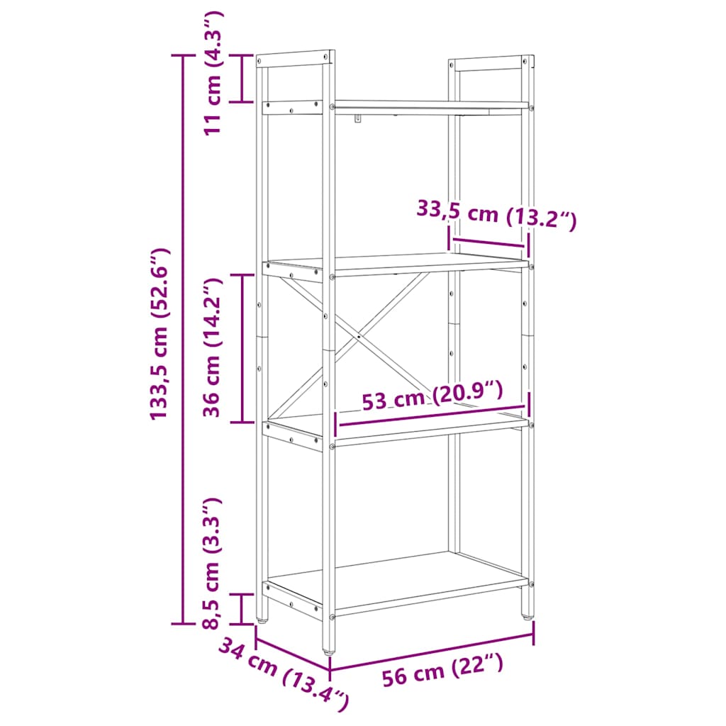 Bookshelf Black oak 56 x 34 x 133.5 cm