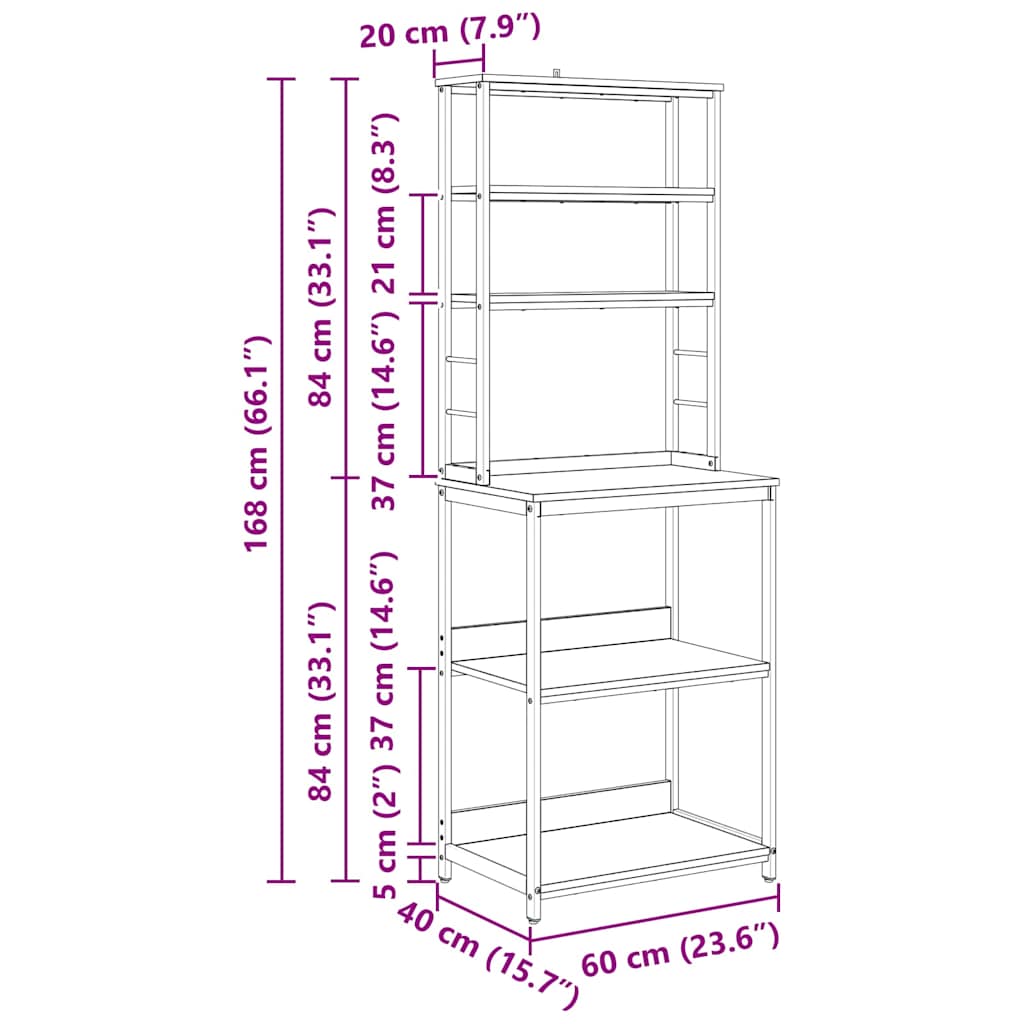 Kitchen Shelf Vintage Wood 60 x 40 x 168 cm