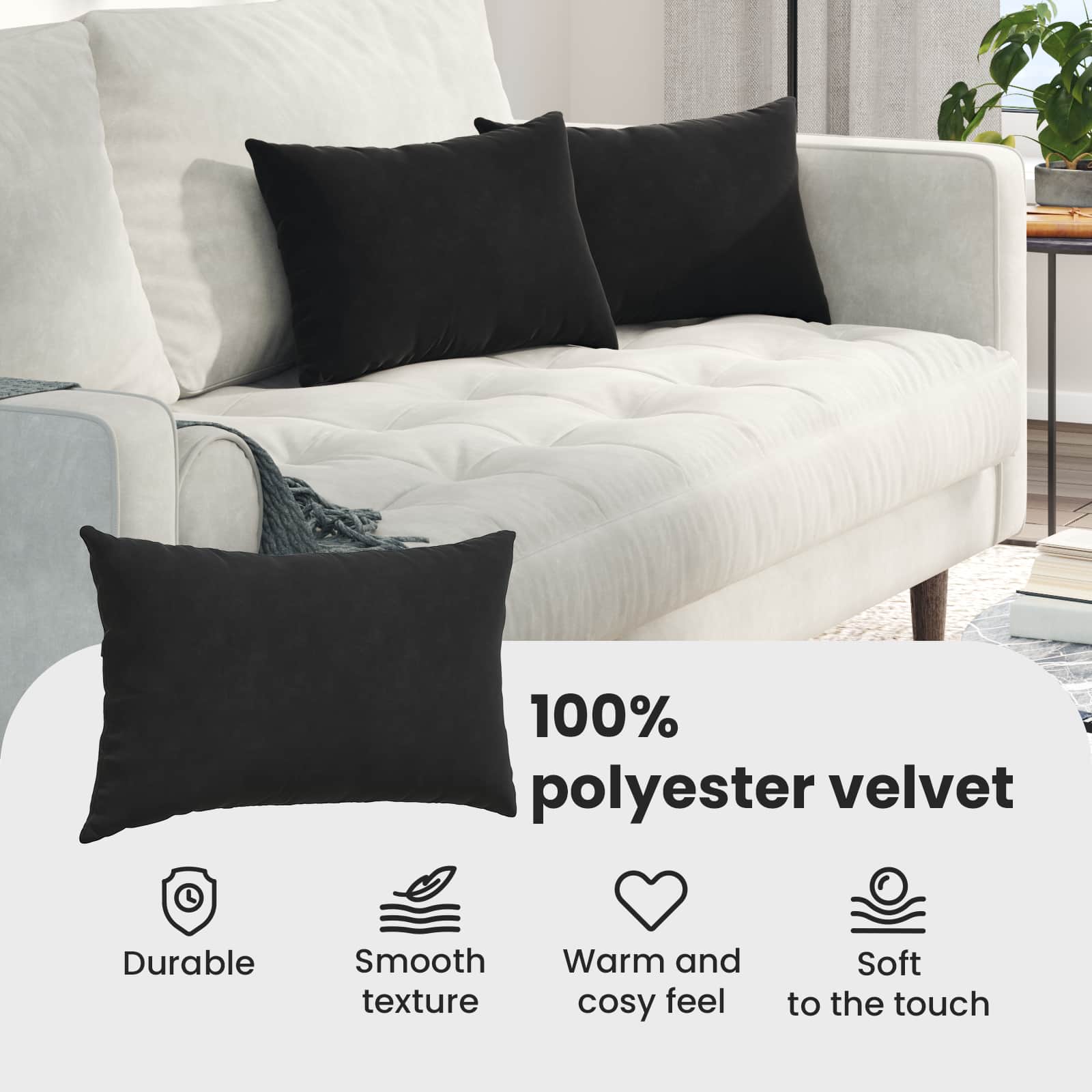 Sofa Pagalvės 2 pcs Juoda 50 x 30 cm Kordūrinis audinys
