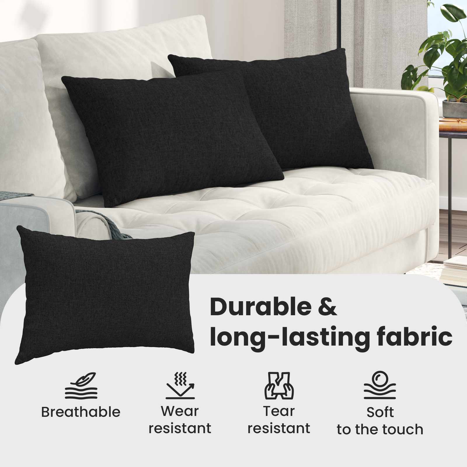 Sofa Pagalvės 2 pcs Juoda 60 x 40 cm audinys