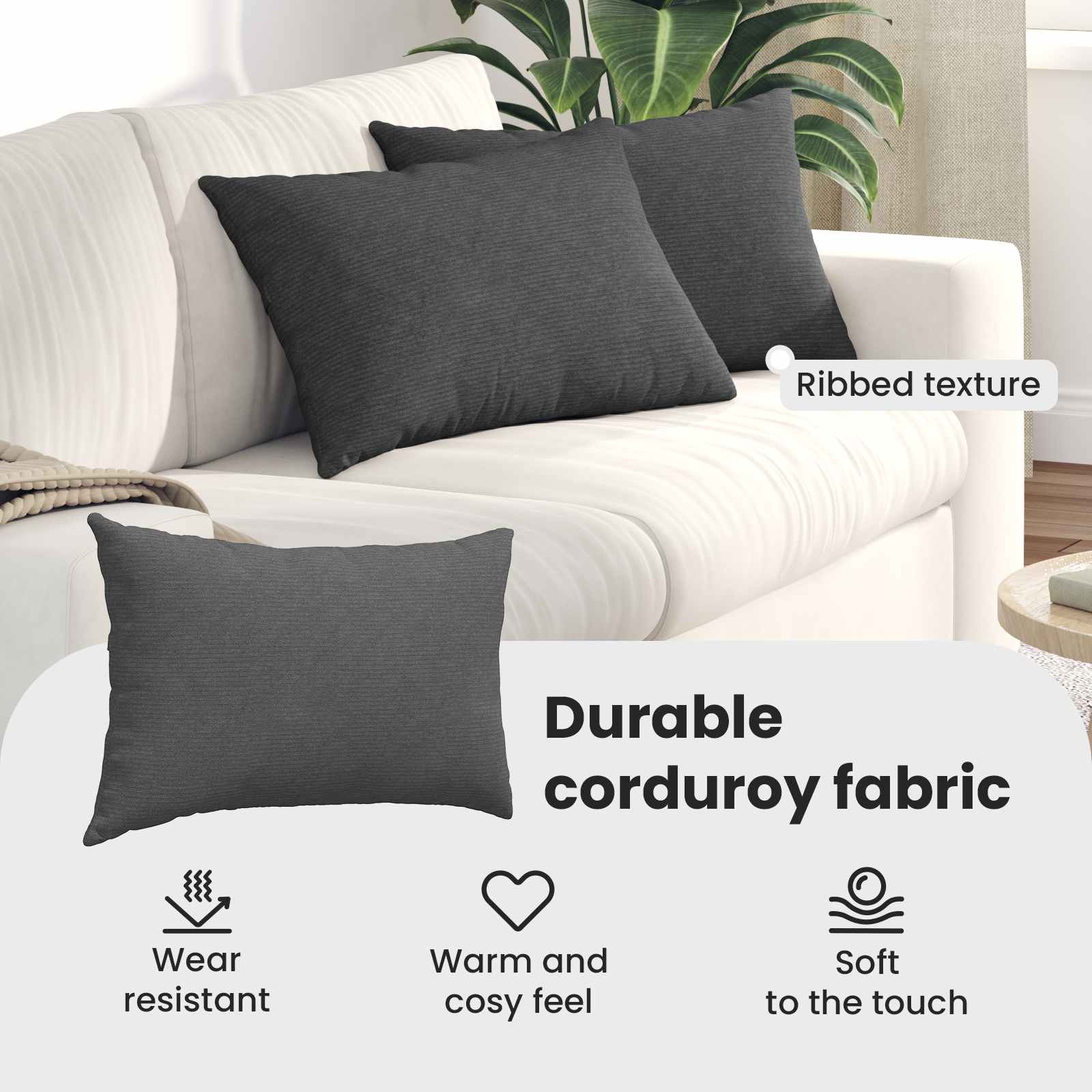 Sofa Pagalvės 2 pcs Tamsiai pilka 60 x 40 cm Kordūrinis audinys