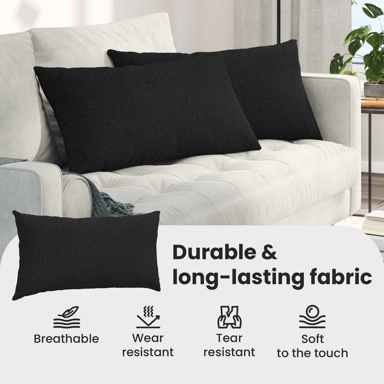 Sofa Pagalvės 2 pcs Juoda 80 x 40 cm audinys