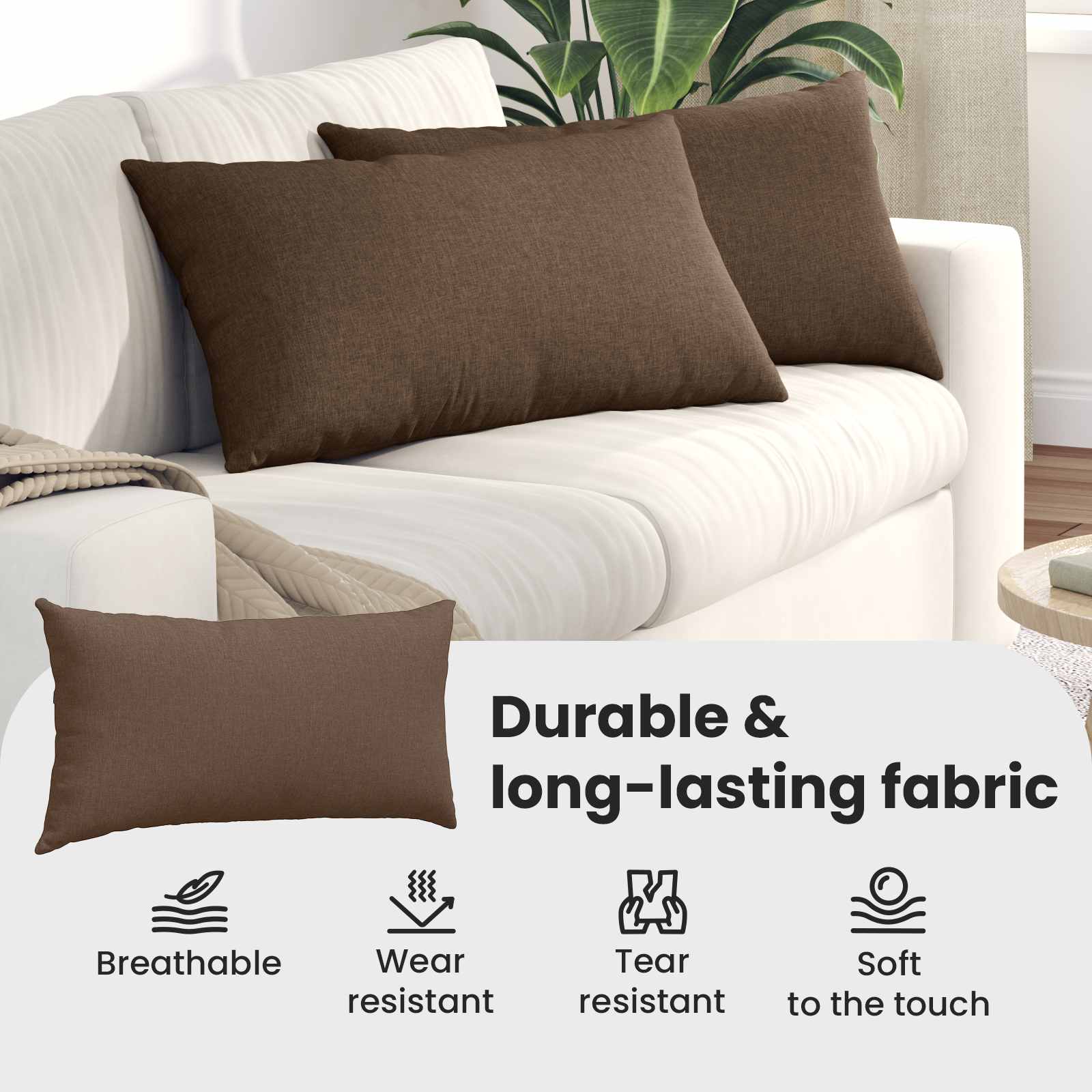 Sofa Cushions 2 pcs Brown 80 x 40 cm fabric