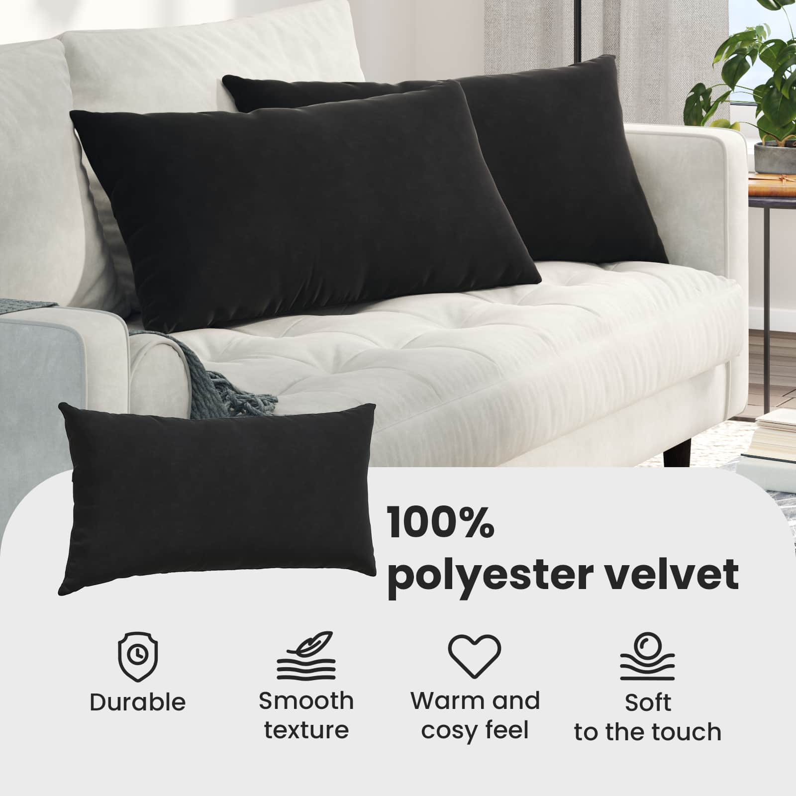 Sofa Pagalvės 2 pcs Juoda 80 x 40 cm Kordūrinis audinys