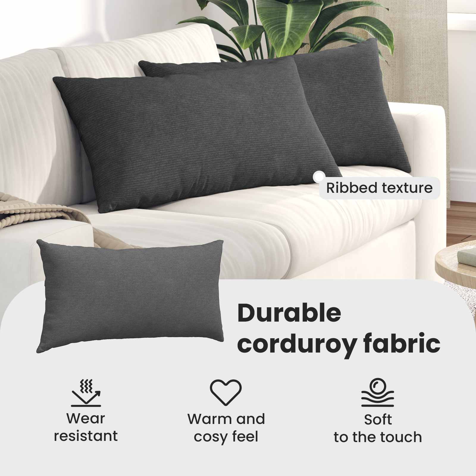 Sofa Pagalvės 2 pcs Tamsiai pilka 80 x 40 cm Kordūrinis audinys