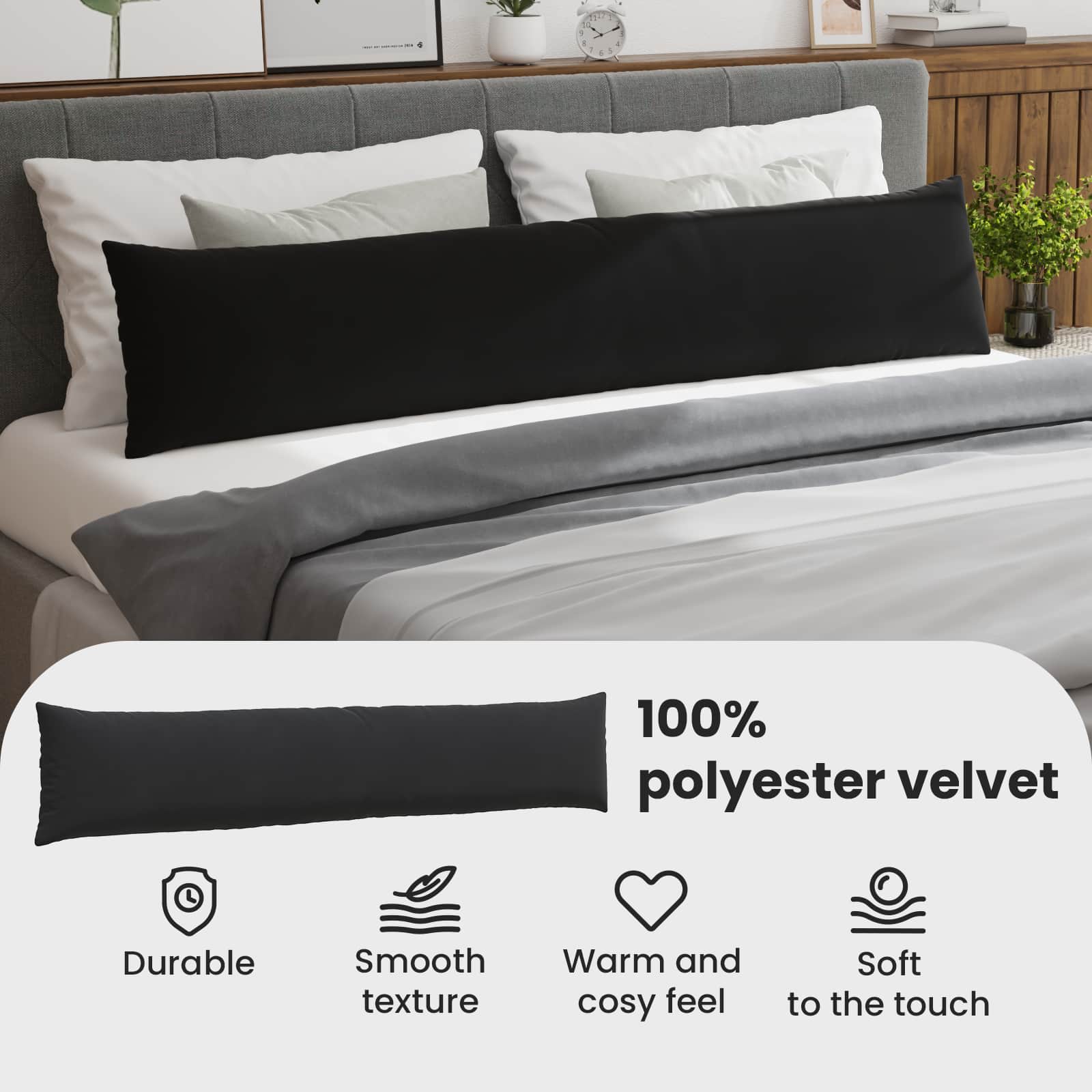 Sofa Pagalvės 2 pcs Juoda 200 x 40 cm Kordūrinis audinys