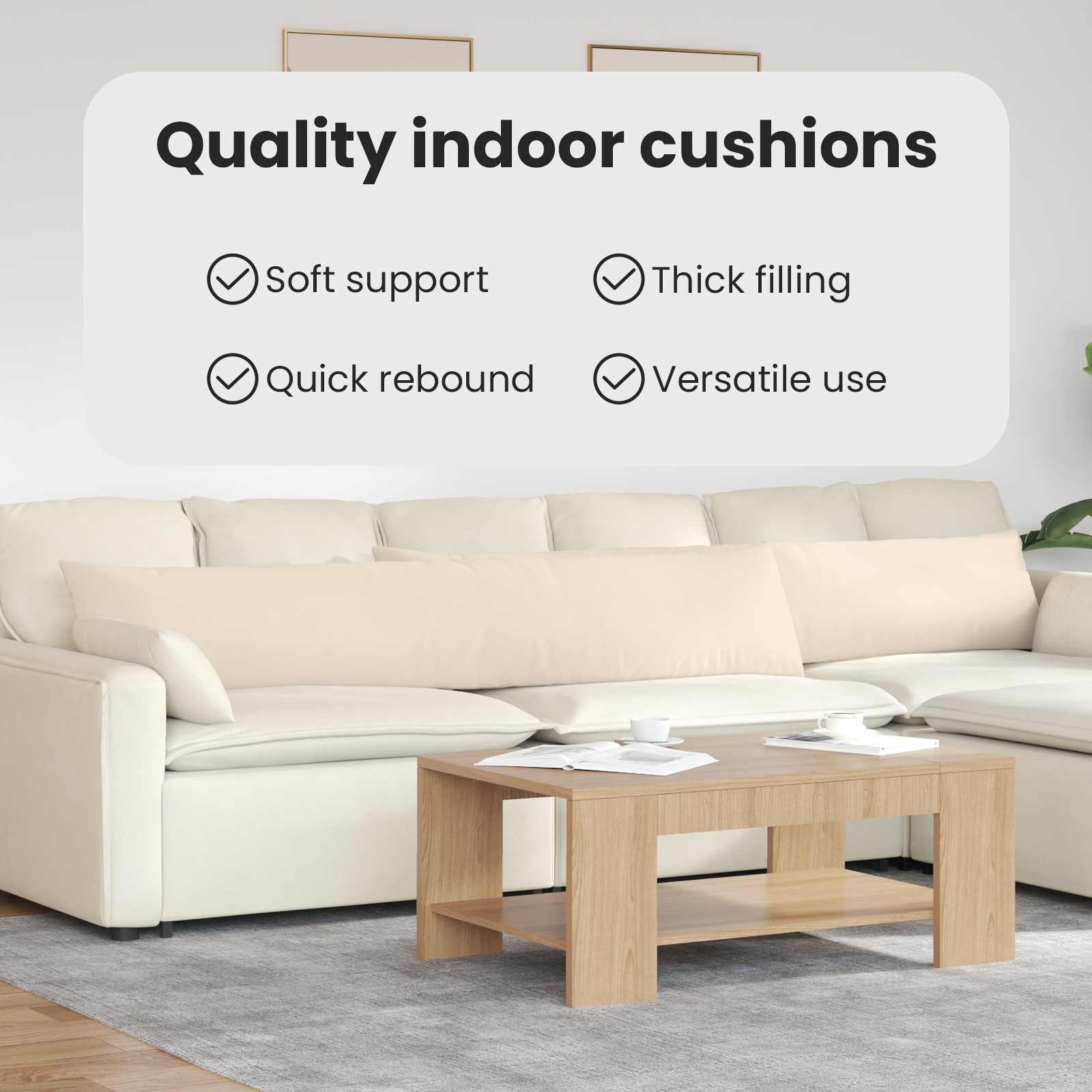 Sofa Pagalvės 2 pcs Smėlio 200 x 40 cm audinys